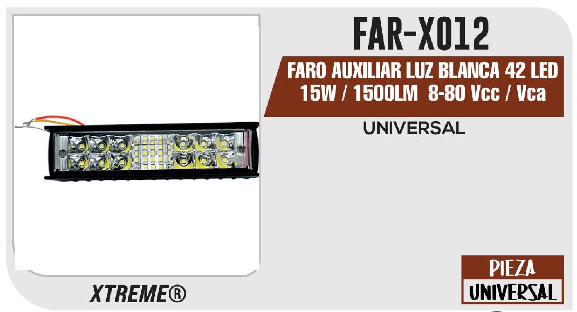 FARO AUXILIAR LUZ BLANCA 42 LED 15W / 1500LM 8-80 VCC / VCA / FAR-X012