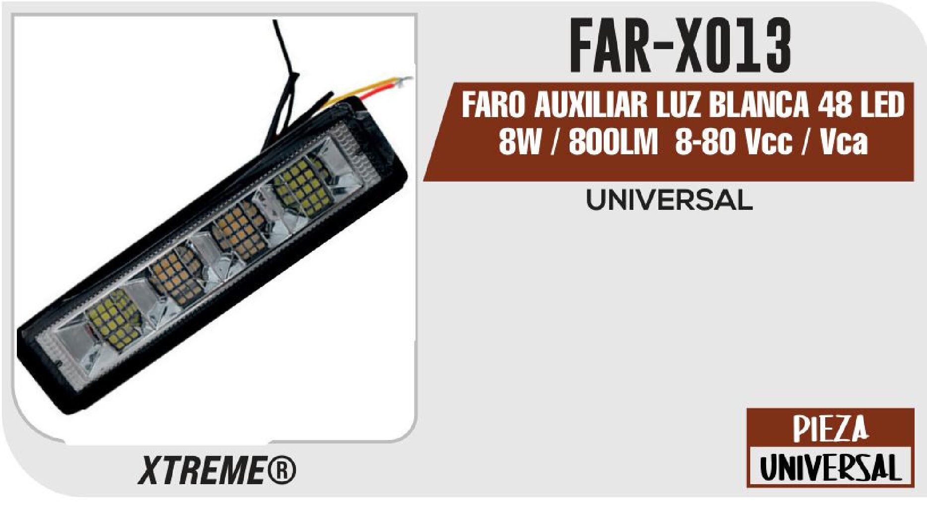 FARO AUXILIAR LUZ BLANCA 48 LED 8W / 800LM 8-80 VCC / VCA / FAR-X013