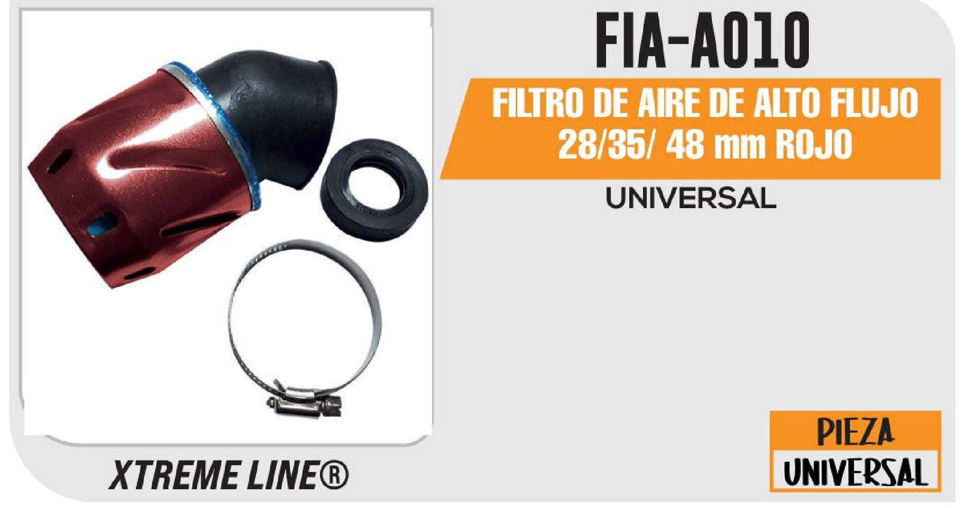 FIA-A010 FILTRO DE AIRE DE ALTO FLUJO 28/35/ 48 MM ROJO / FIA-A010