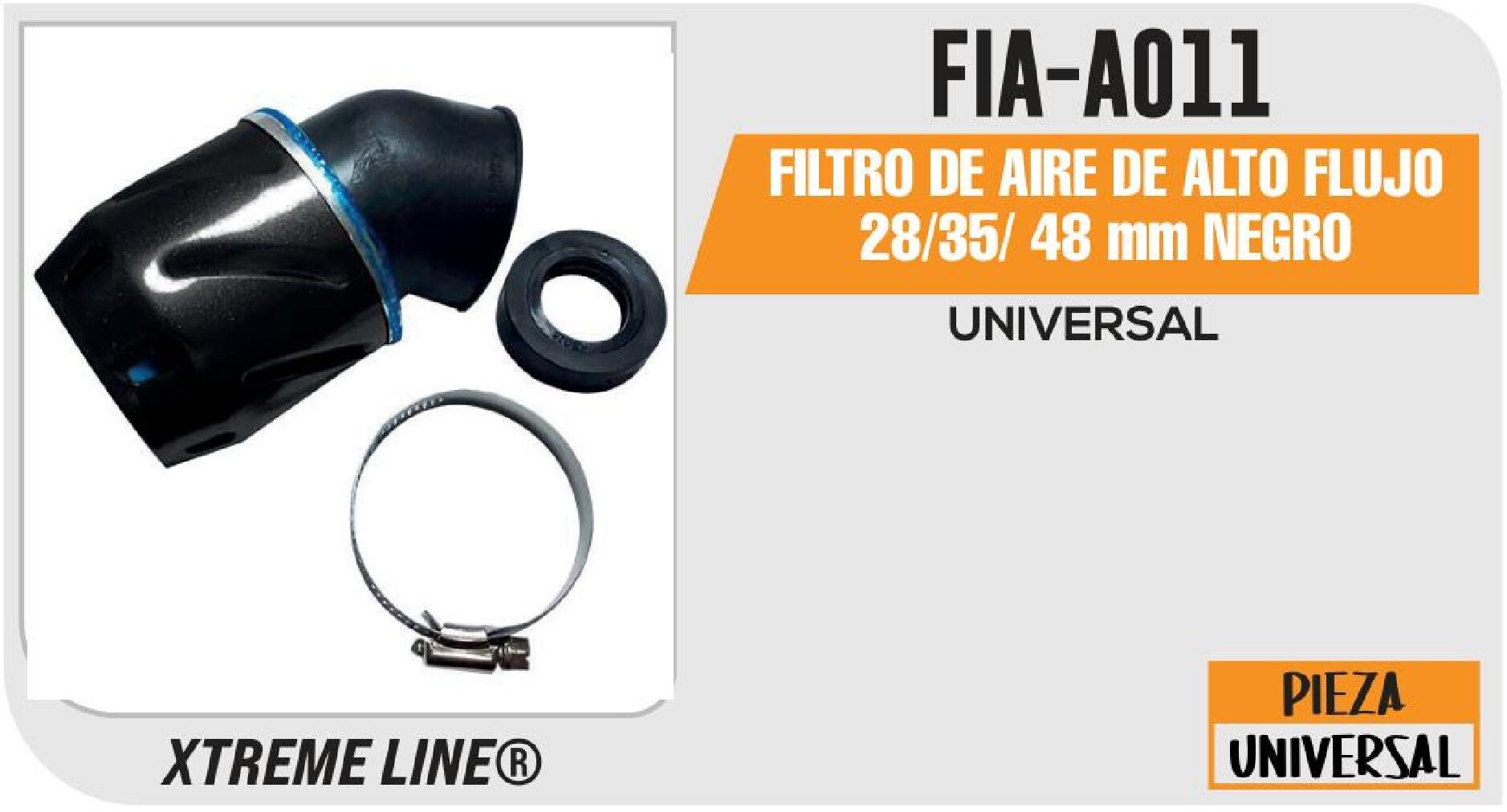 FIA-A011 FILTRO DE AIRE DE ALTO FLUJO 28/35/ 48 mm NEGRO / FIA-A011