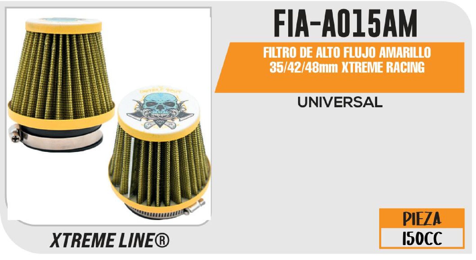 FILTRO DE ALTO FLUJO AMARILLO 35/42/48mm XTREME RACING / FIA-A015AM