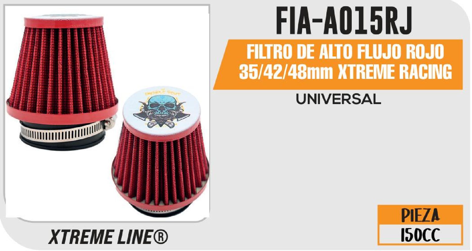 FILTRO DE ALTO FLUJO ROJO 35/42/48MM XTREME RACING / FIA-A015RJ