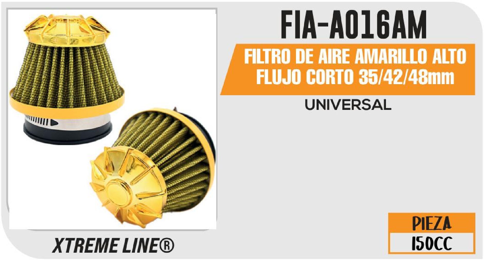 FIA-A016AM FILTRO DE AIRE AMARILLO ALTO FLUJO CORTO 35/42/48mm / FIA-A016AM