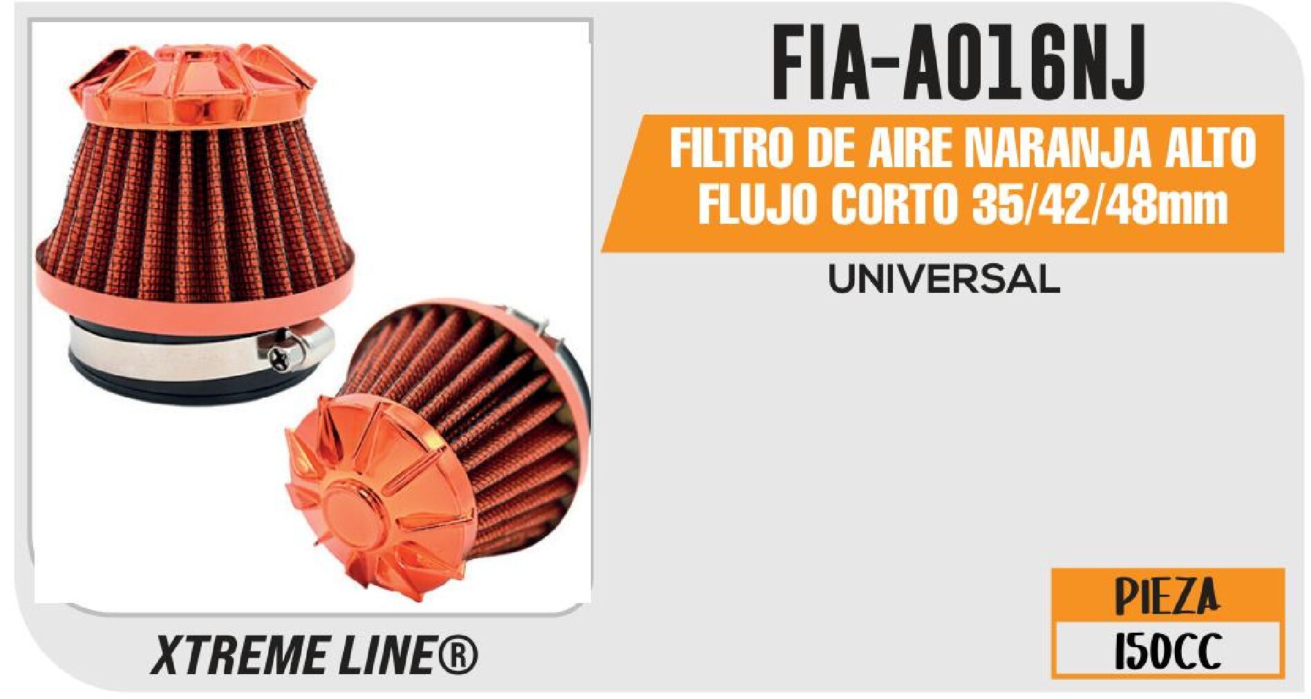 FILTRO DE AIRE NARANJA ALTO FLUJO CORTO 35/42/48mm / FIA-A016NJ