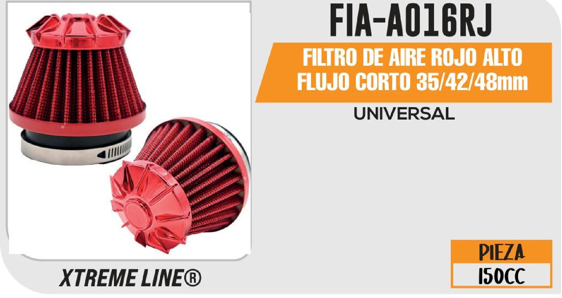 FILTRO DE AIRE ROJO ALTO FLUJO CORTO 35/42/48mm / FIA-A016RJ