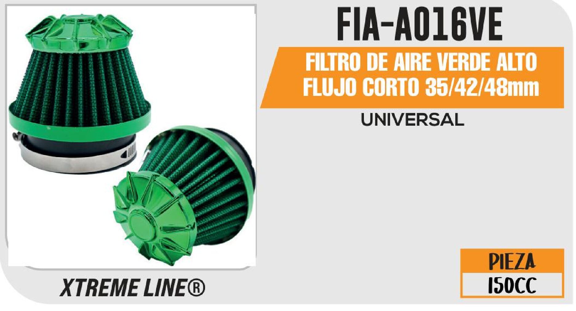 FILTRO DE AIRE VERDE ALTO FLUJO CORTO 35/42/48MM / FIA-A016VE