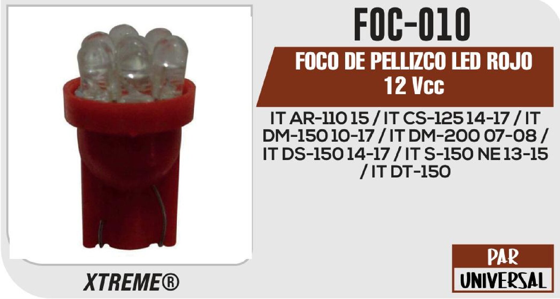 FOCO DE PELLIZCO LED ROJO 12 VCC / FOC-010