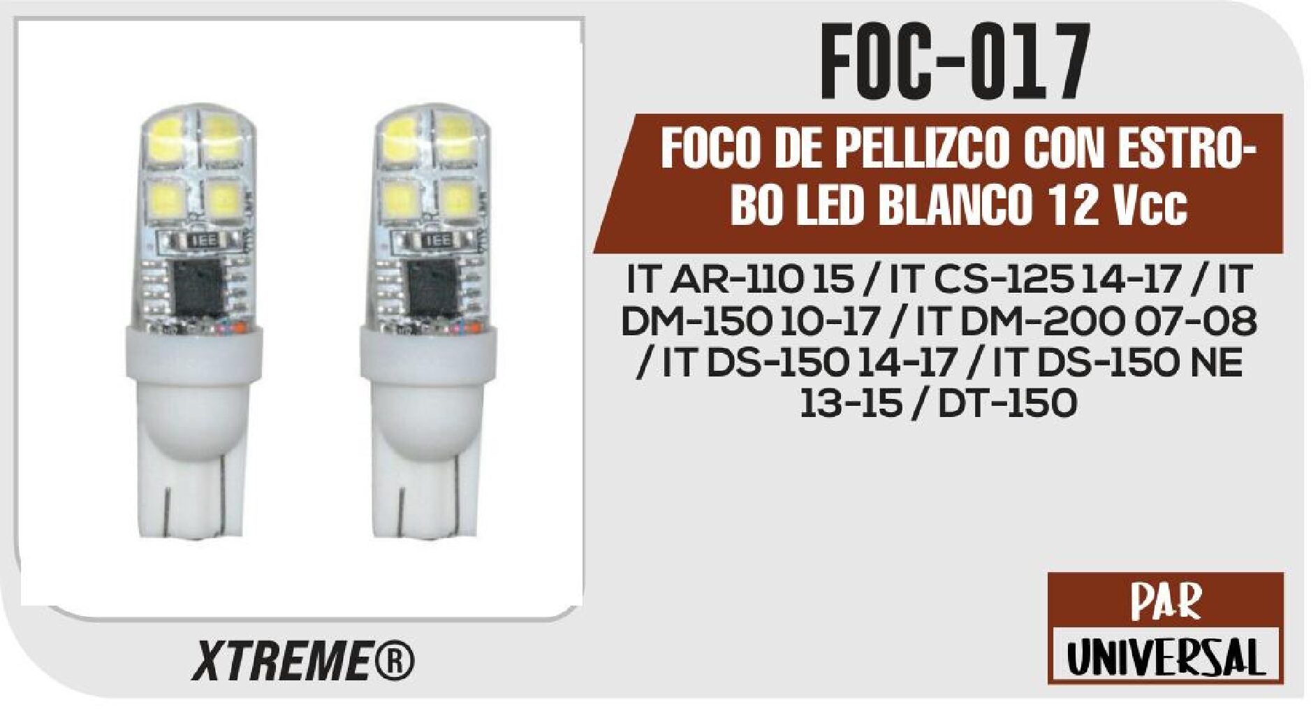 FOCO DE PELLIZCO CON ESTROBO LED BLANCO 12 Vcc / FOC-017