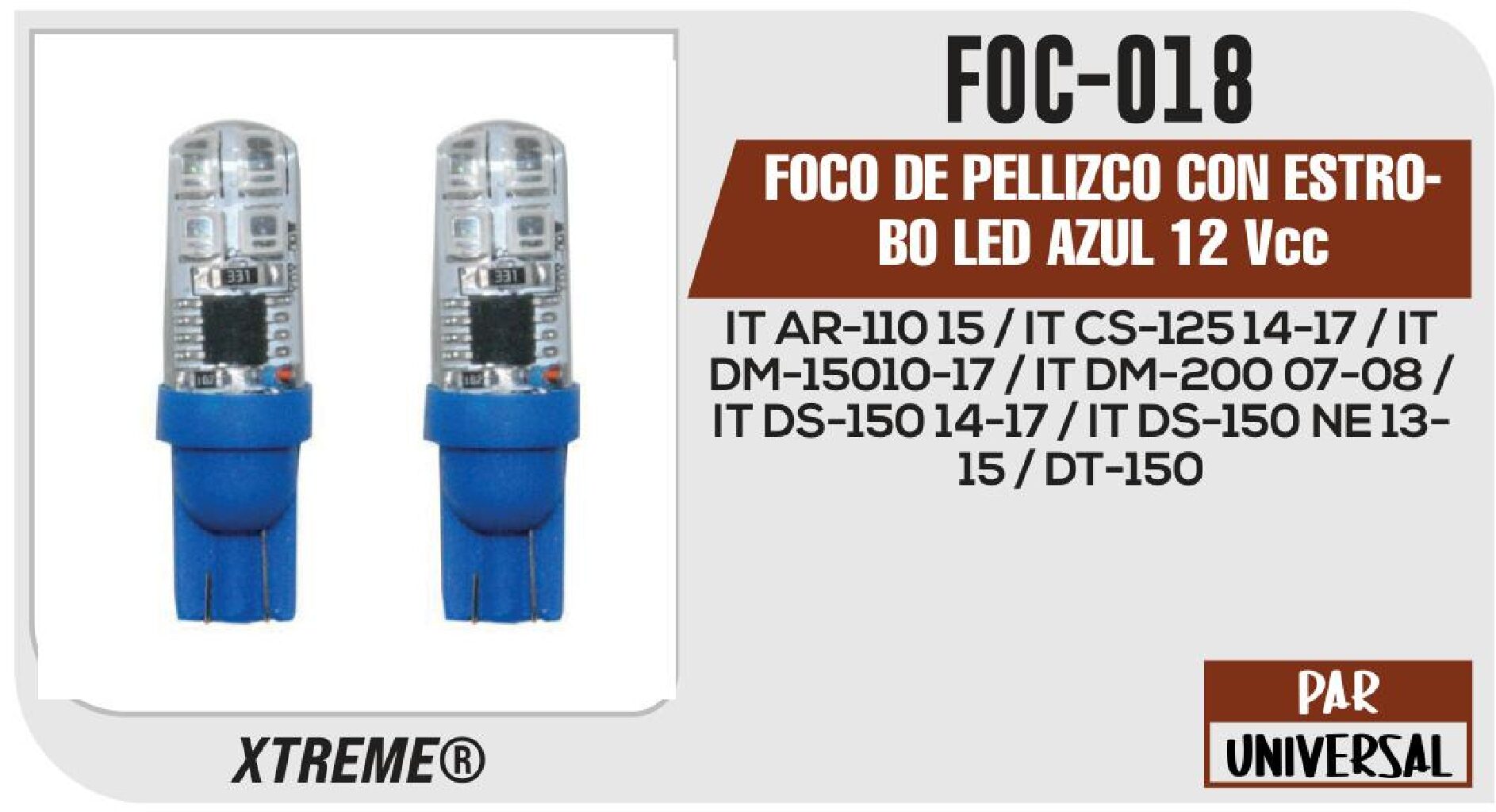 FOCO DE PELLIZCO CON ESTROBO LED AZUL 12 Vcc / FOC-018