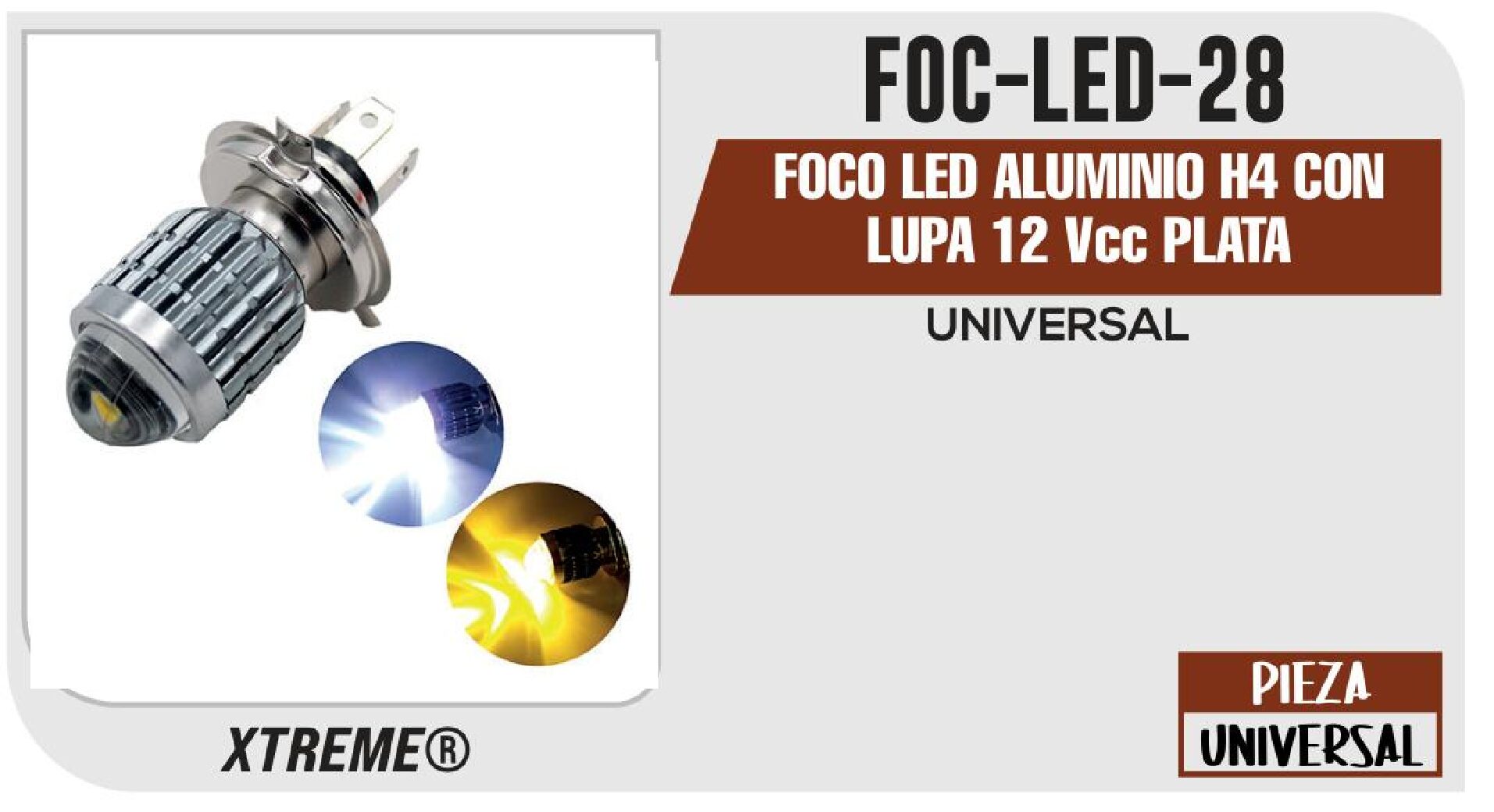 FOCO LED ALUMINIO H4 CON LUPA 12 Vcc PLATA / FOC-LED-28