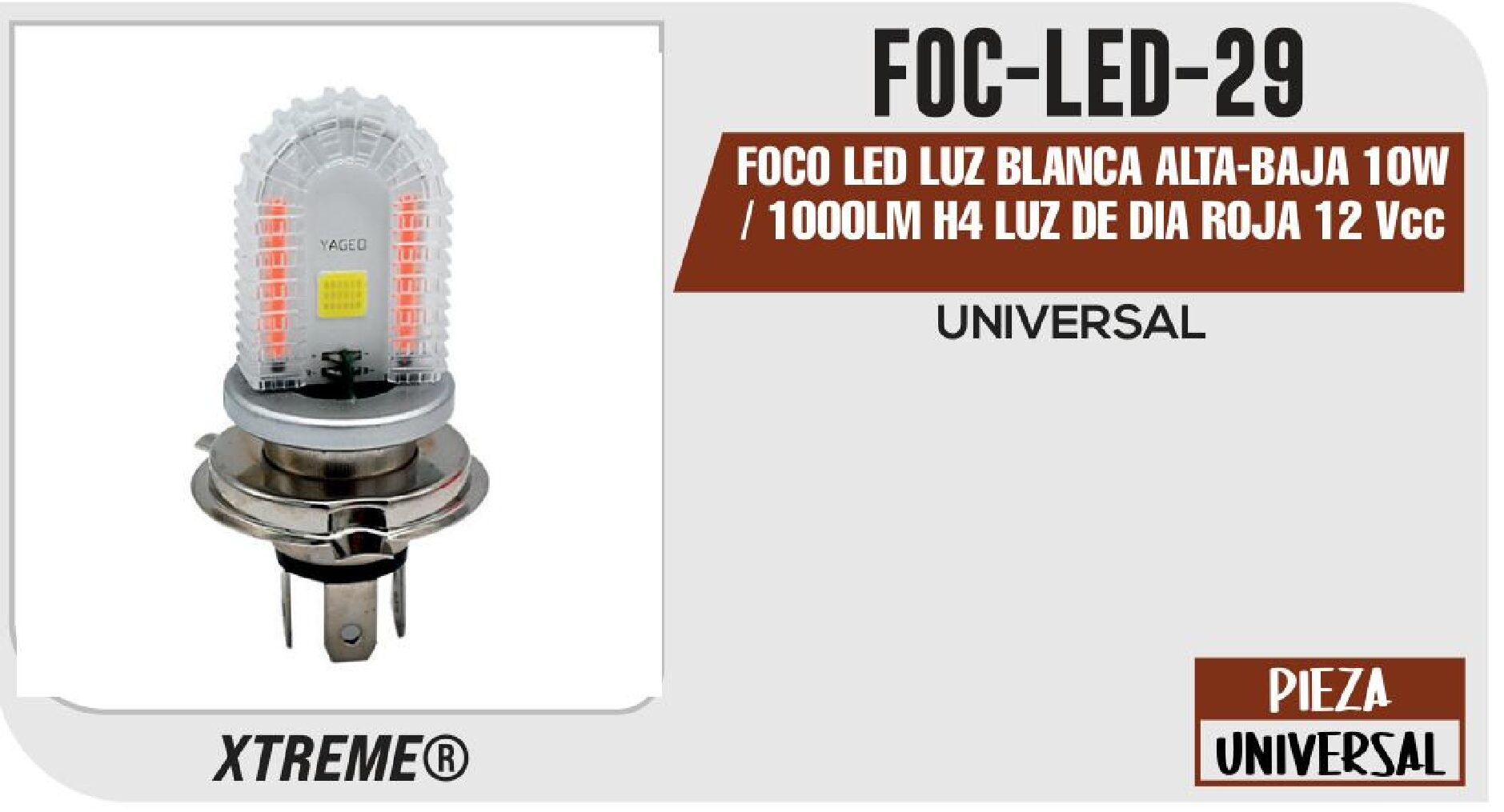 FOCO LED LUZ BLANCA ALTA-BAJA 10W / 1000LM H4 LUZ DE DIA ROJA 12 VCC / FOC-LED-29