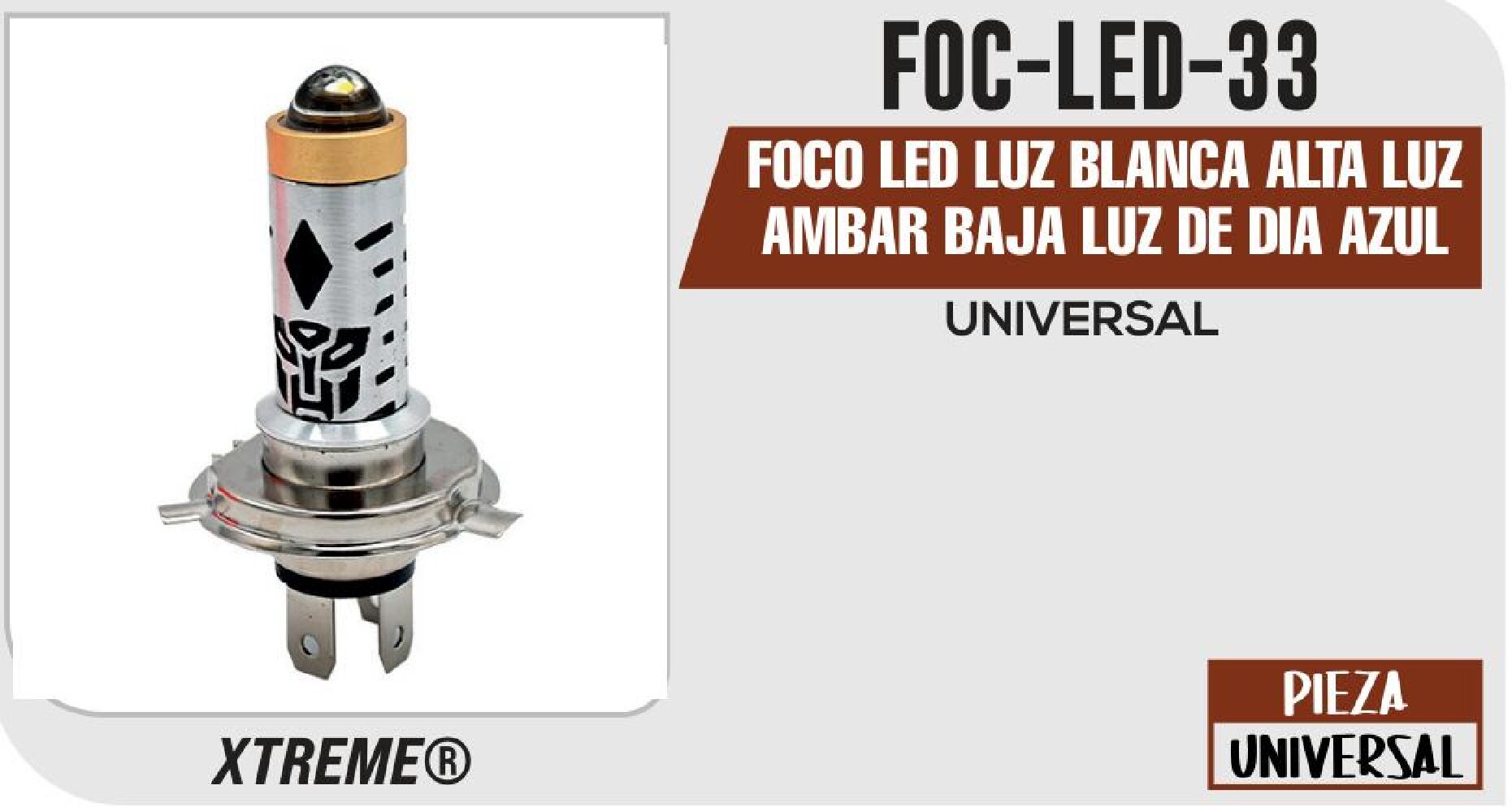 FOCO LED LUZ BLANCA ALTA LUZ AMBAR BAJA LUZ DE DIA AZUL 8W / 800LM H4 8-80 VCC / VCA / FOC-LED-33