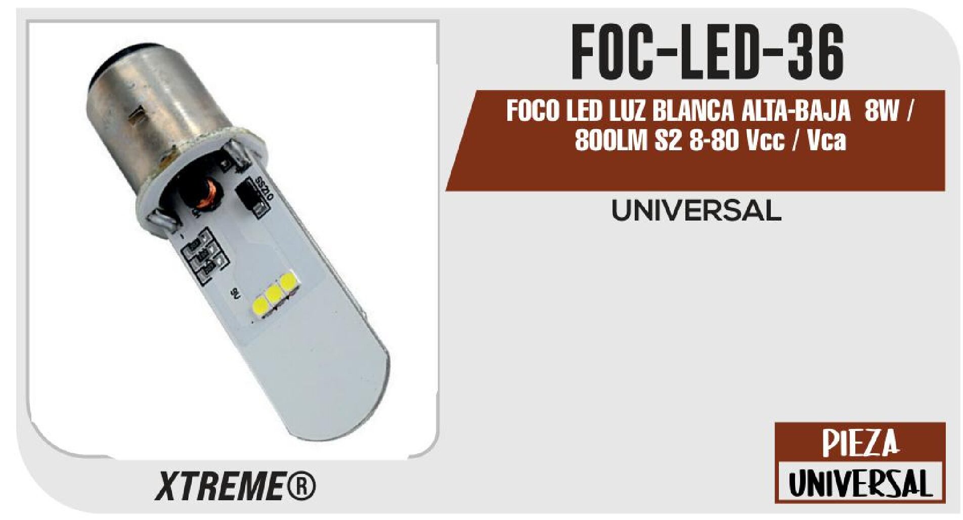 FOCO LED LUZ BLANCA ALTA-BAJA 8W / 800LM S2 8-80 Vcc / Vca / FOC-LED-36