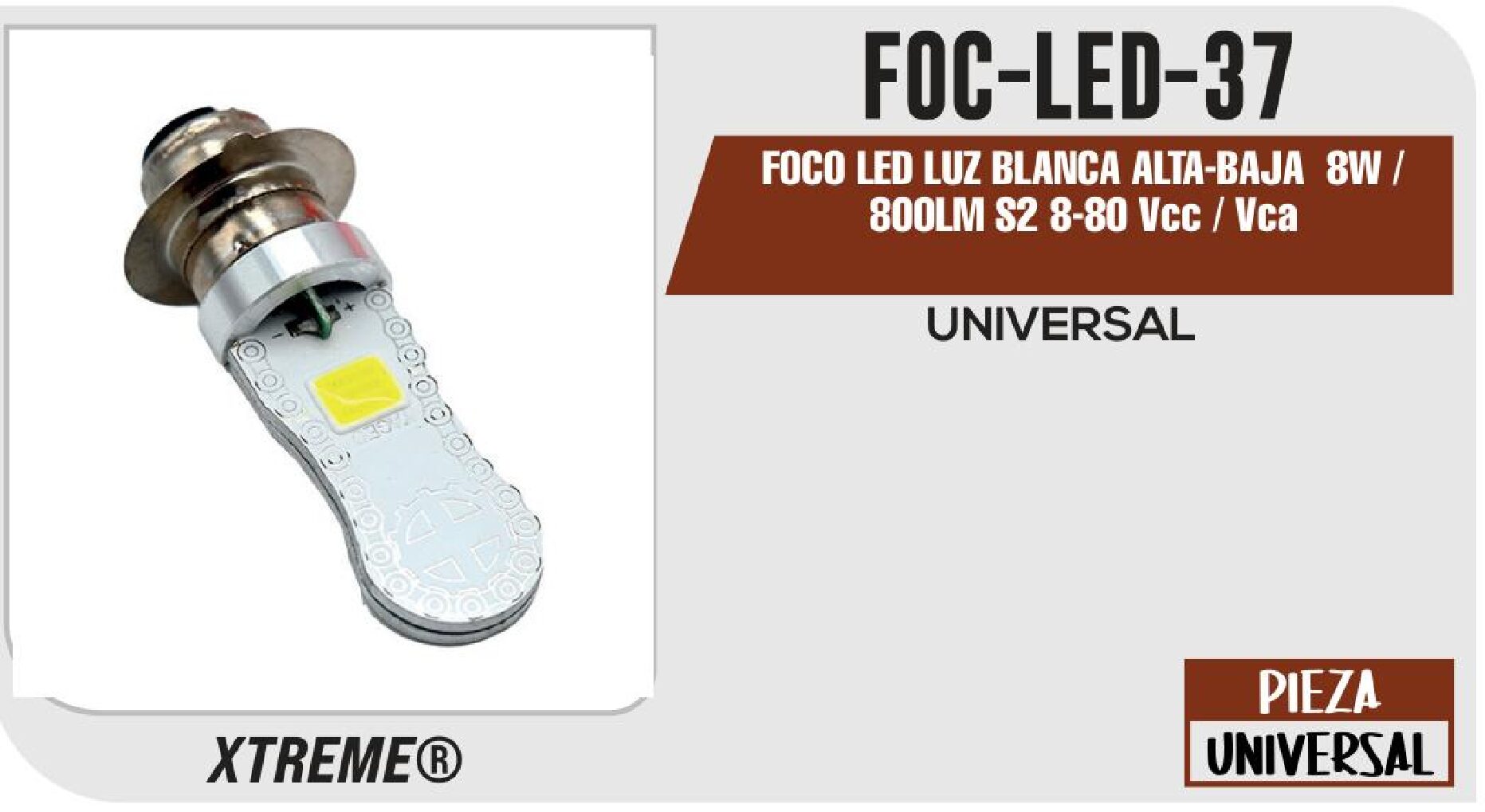 FOCO LED LUZ BLANCA ALTA-BAJA 8W / 800LM S2 8-80 VCC / VCA / FOC-LED-37