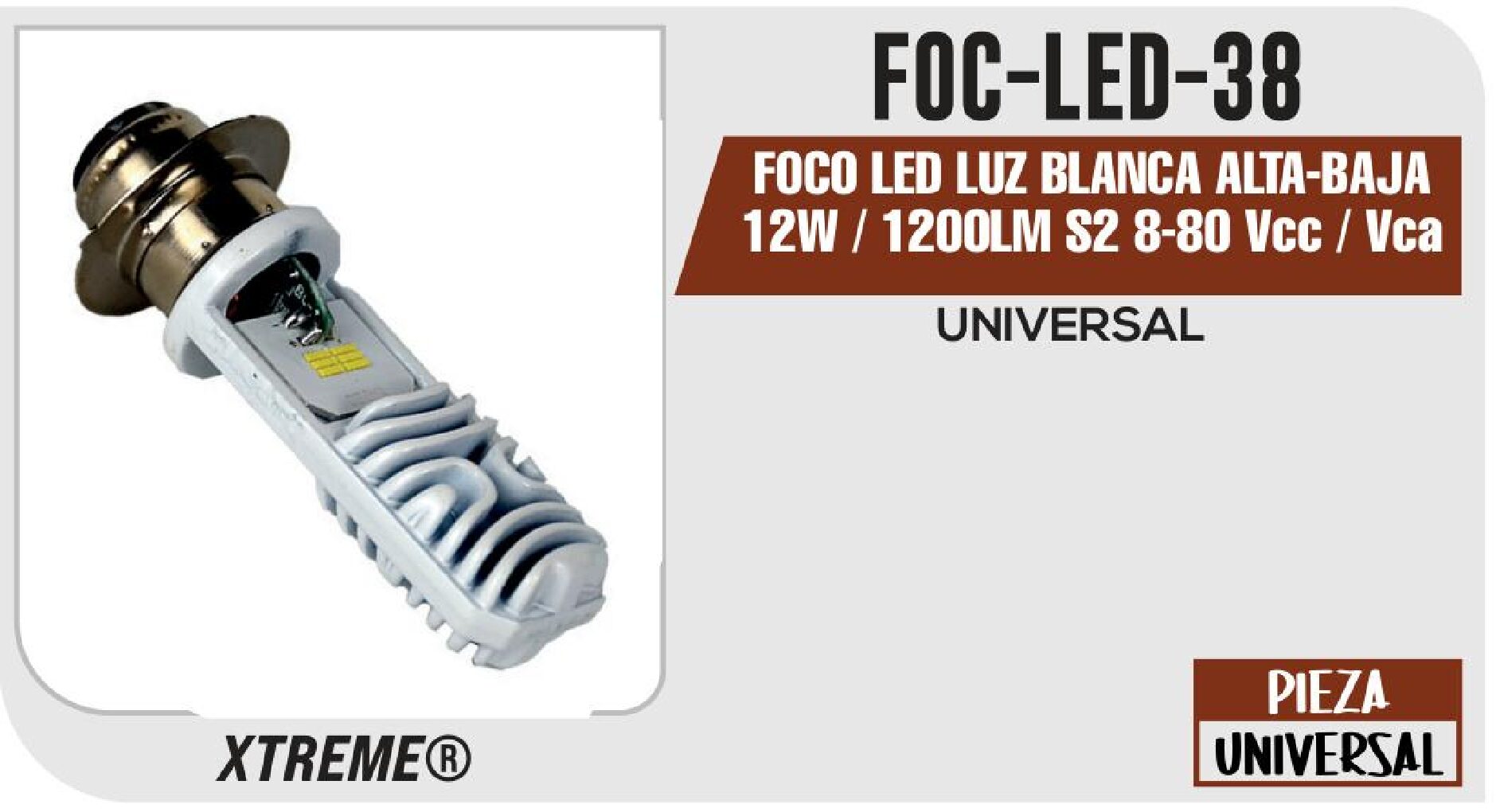 FOCO LED LUZ BLANCA ALTA-BAJA 12W / 1200LM S2 8-80 VCC / VCA / FOC-LED-38