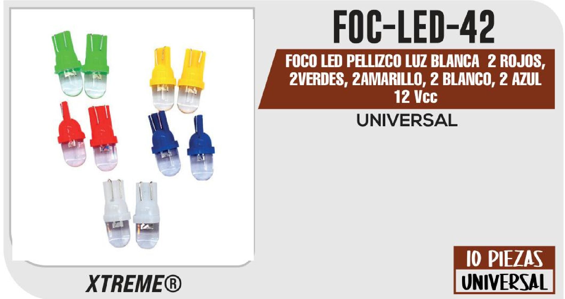 "FOCO LED PELLIZCO LUZ BLANCA 2 ROJOS, 2VERDES, 2AMARILLO, 2 BLANCO, 2 AZUL 12 VCC" / FOC-LED-42