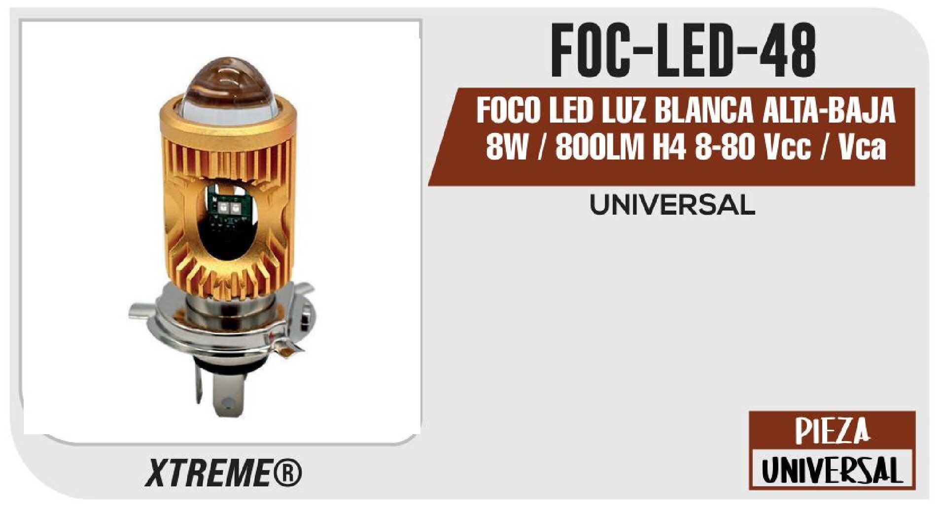 FOCO LED LUZ BLANCA ALTA-BAJA 8W / 800LM H4 8-80 VCC / VCA / FOC-LED-48