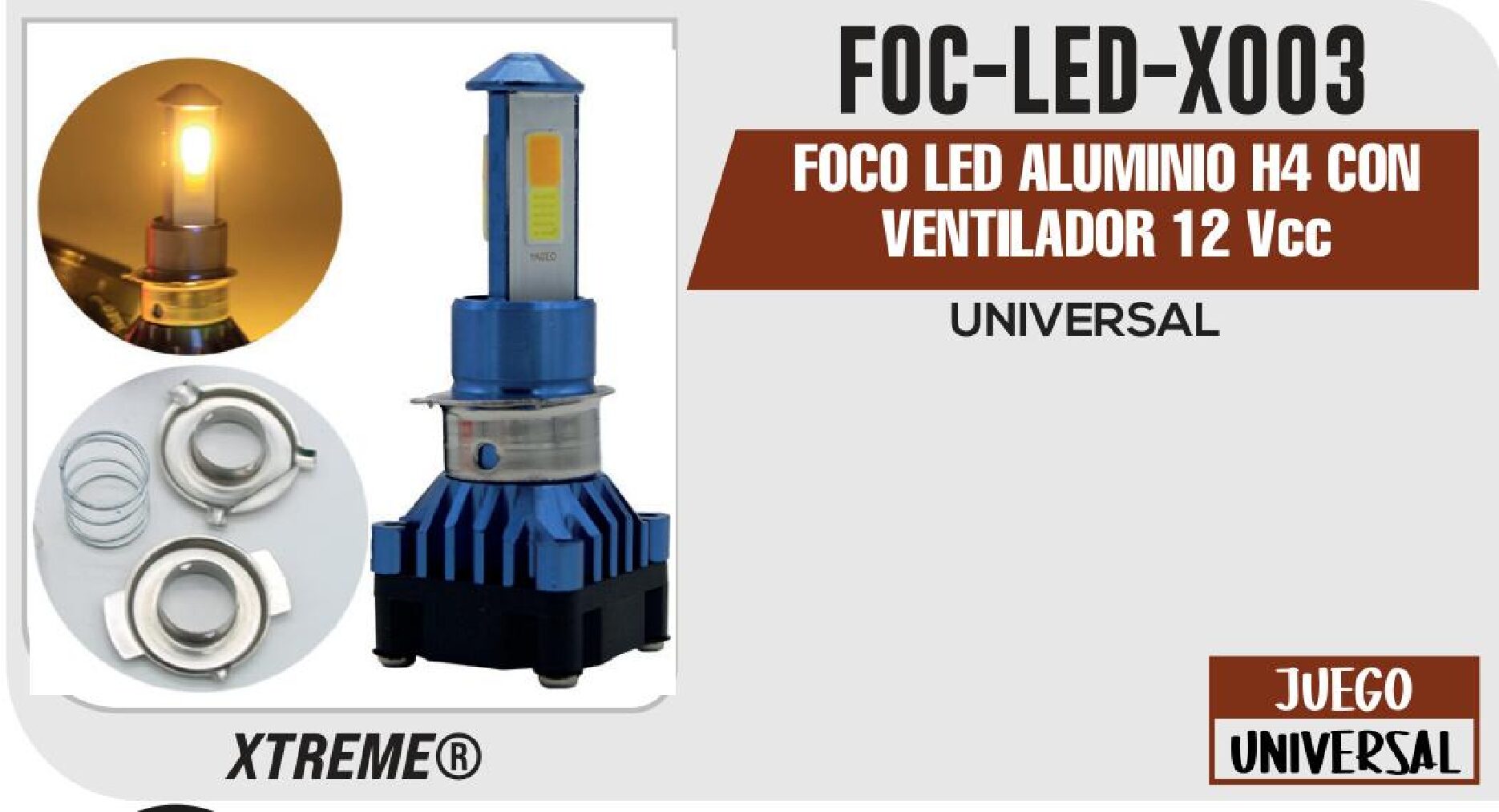FOCO LED ALUMINIO H4 CON VENTILADOR 12 VCC / FOC-LED-X003