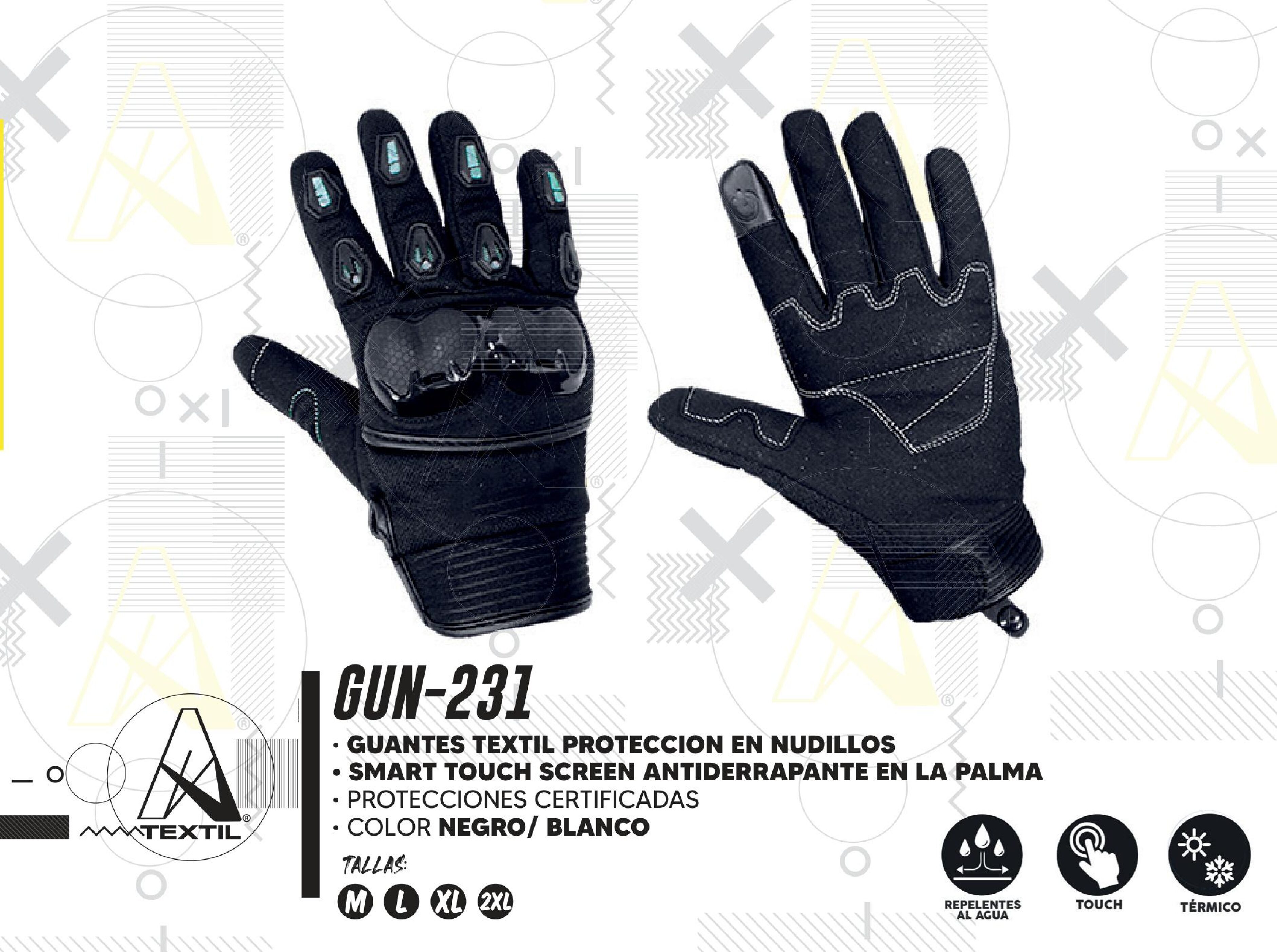 GUANTES A-GLOVES TEXTIL PROTECCION EN NUDILLOS SMART TOUCH SCREEN ANTIDERRAPANTE EN LA PALMA / GUN-231-XL