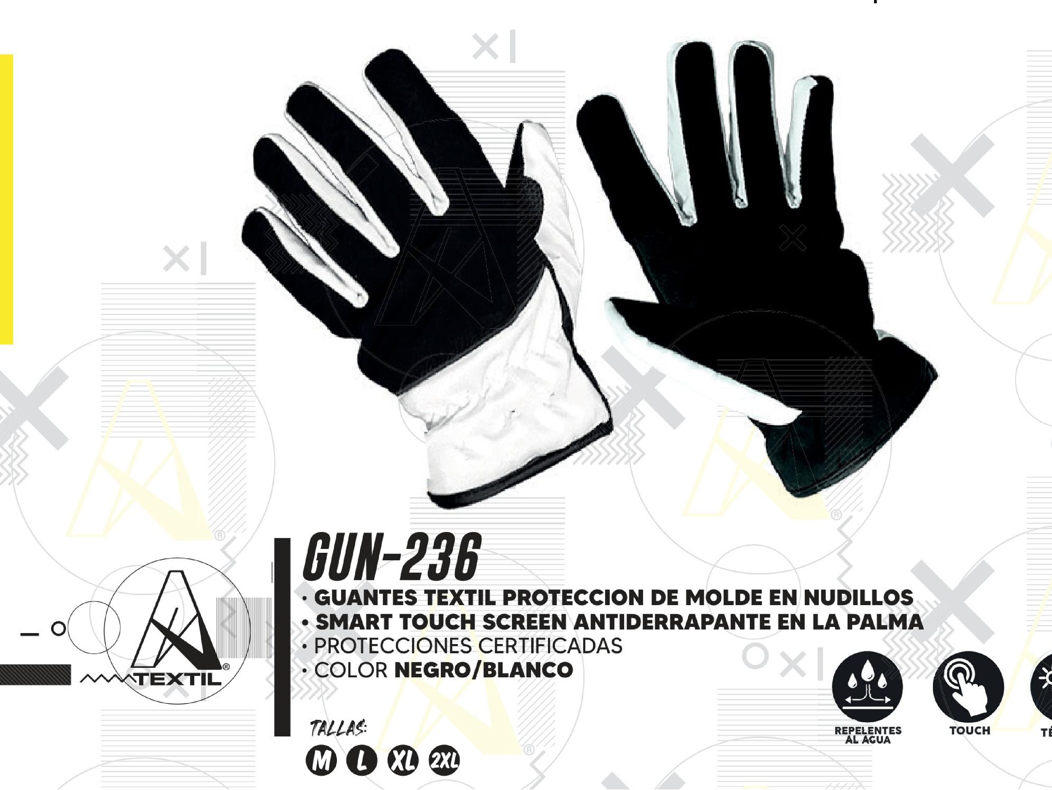 GUANTES A-GLOVES TEXTIL PROTECCION DE MOLDE EN NUDILLOS SMART TOUCH SCREEN ANTIDERRAPANTE EN LA PALMA / GUN-236-S