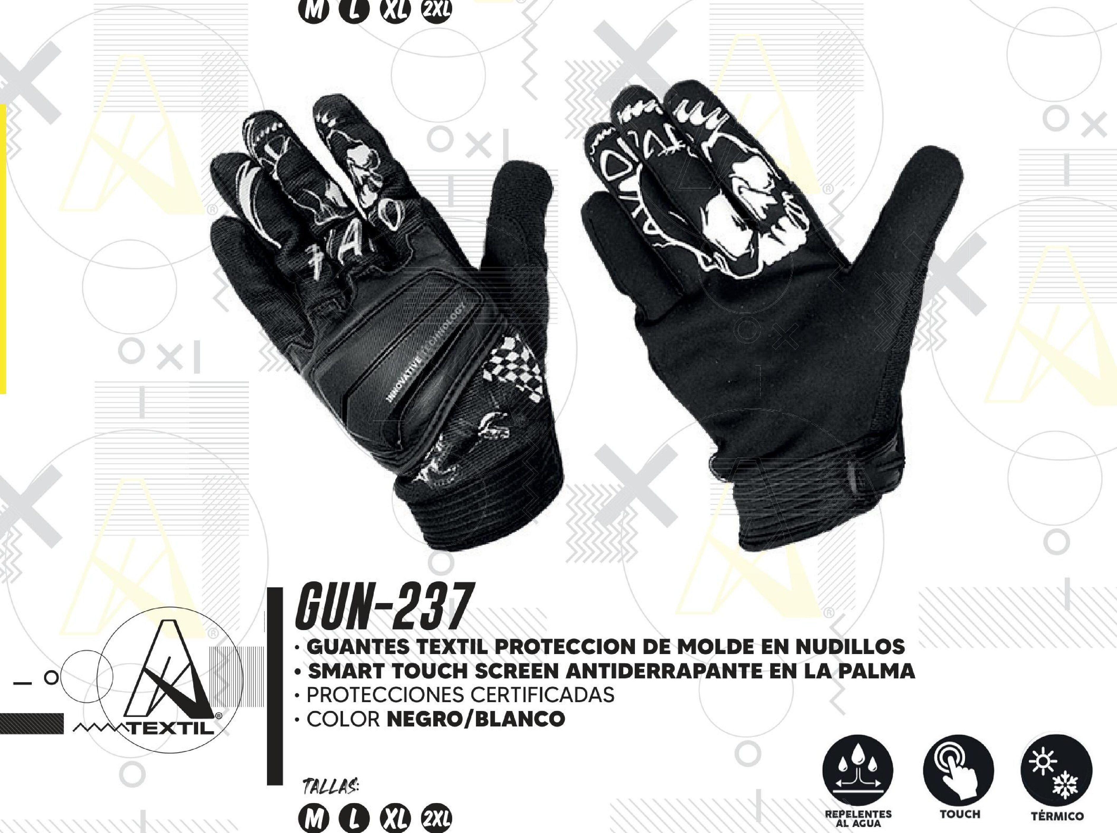 GUANTES A-GLOVES TEXTIL PROTECCION DE MOLDE EN NUDILLOS SMART TOUCH SCREEN ANTIDERRAPANTE EN LA PALMA / GUN-237-M