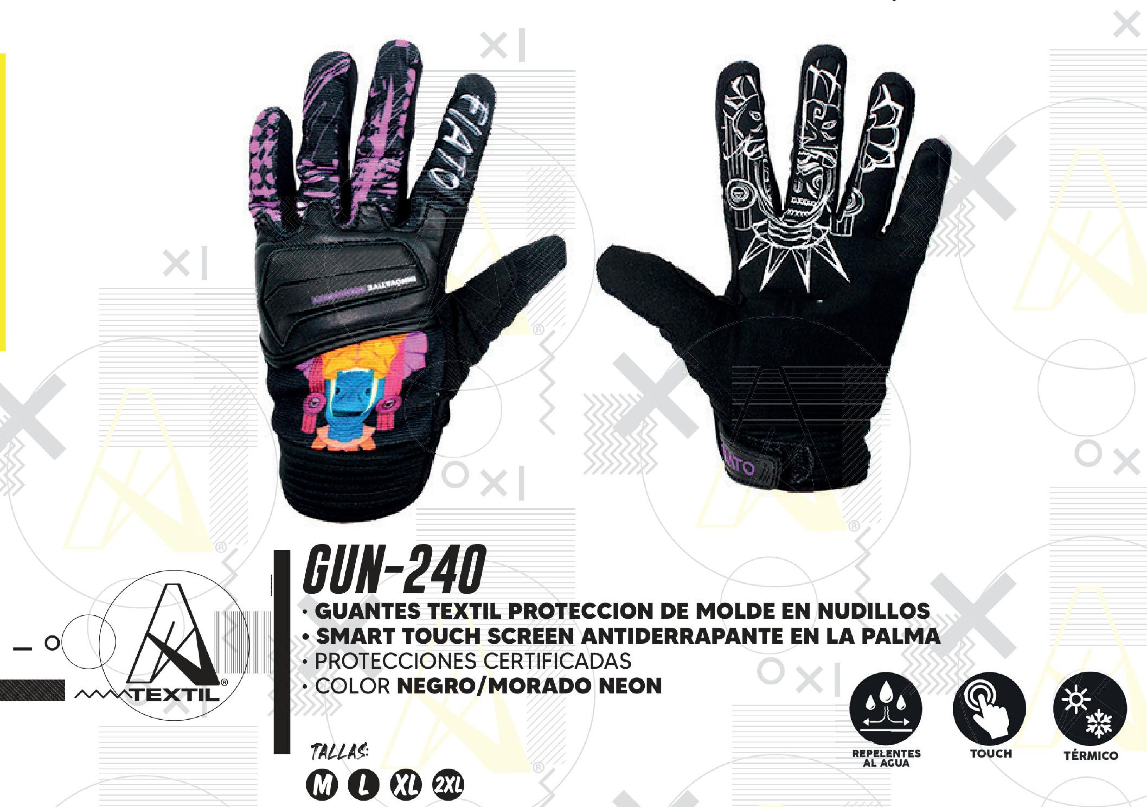 GUANTES A-GLOVES TEXTIL PROTECCION DE MOLDE EN NUDILLOS SMART TOUCH SCREEN ANTIDERRAPANTE EN LA PALMA / GUN-240-L