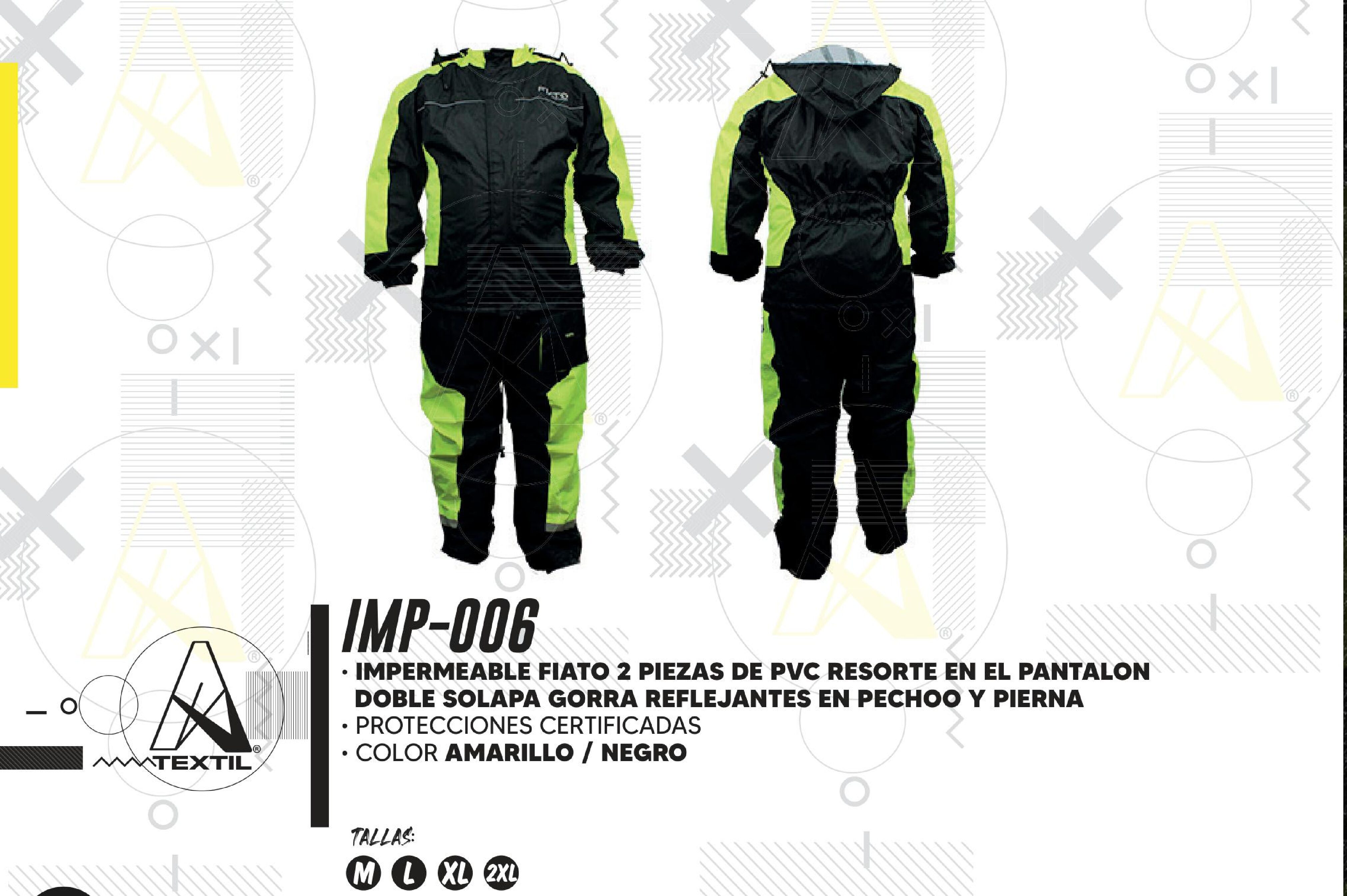 IMPERMEABLE A-JACKETS 2 PIEZAS DE PVC RESORTE EN EL PANTALON DOBLE SOLAPA GORRA REFLEJANTES EN PECHOO Y PIERNA / IMP-006-XL