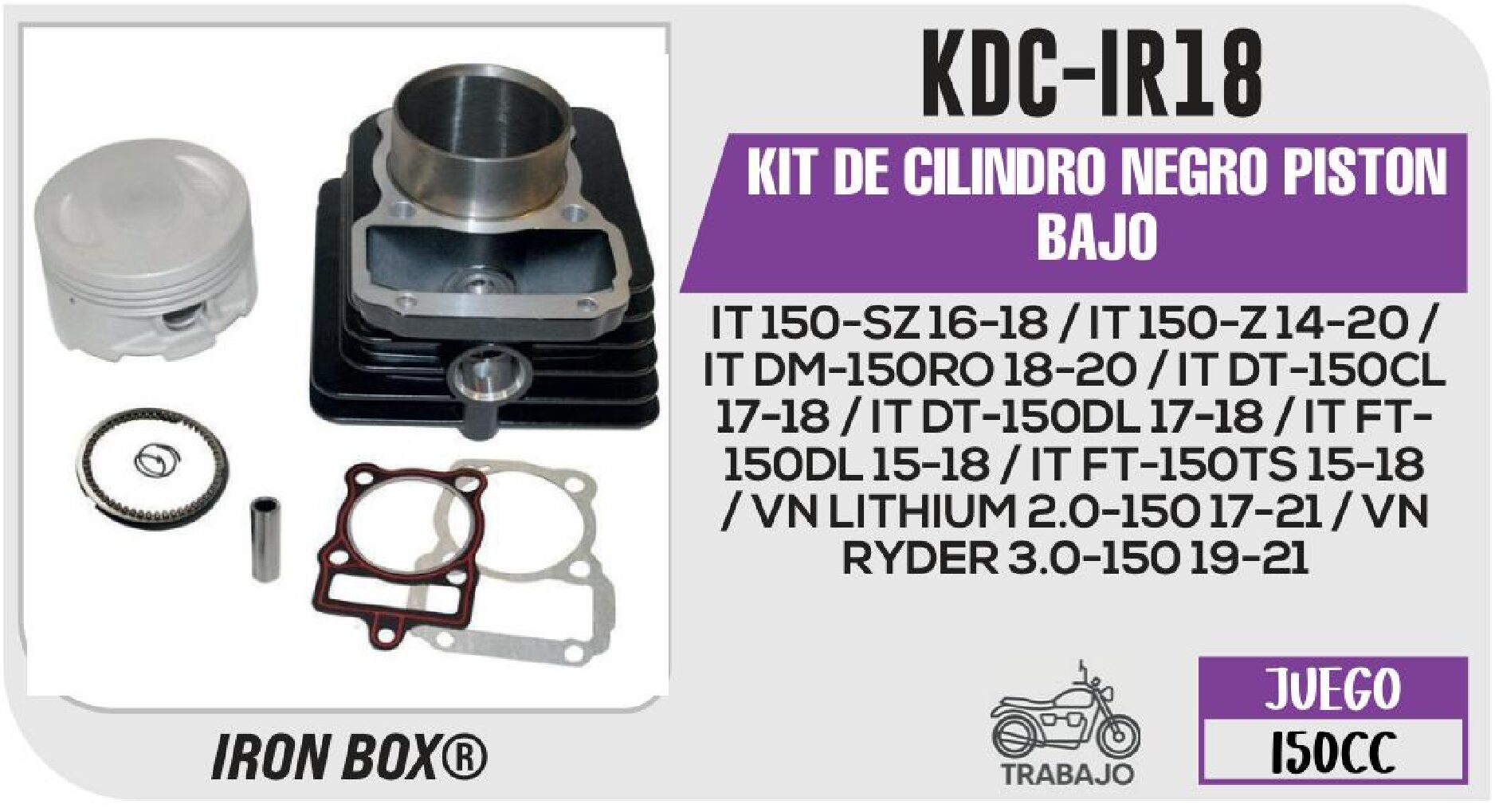 KIT DE CILINDRO NEGRO PISTON BAJO / KDC-IR18