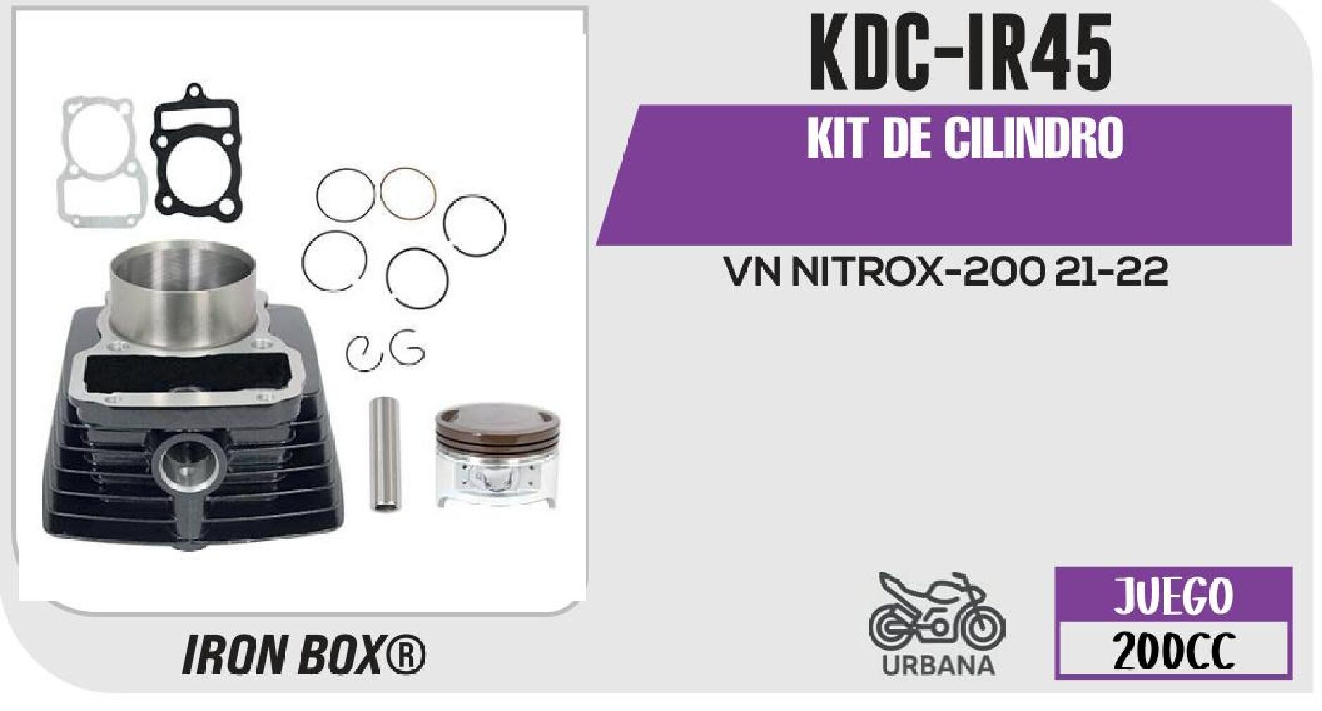 KIT DE CILINDRO -(KDC) JUEGO: CILINDRO, PERNO, PISTON, ANILLOS, SEGURO, EMPAQUE / KDC-IR45