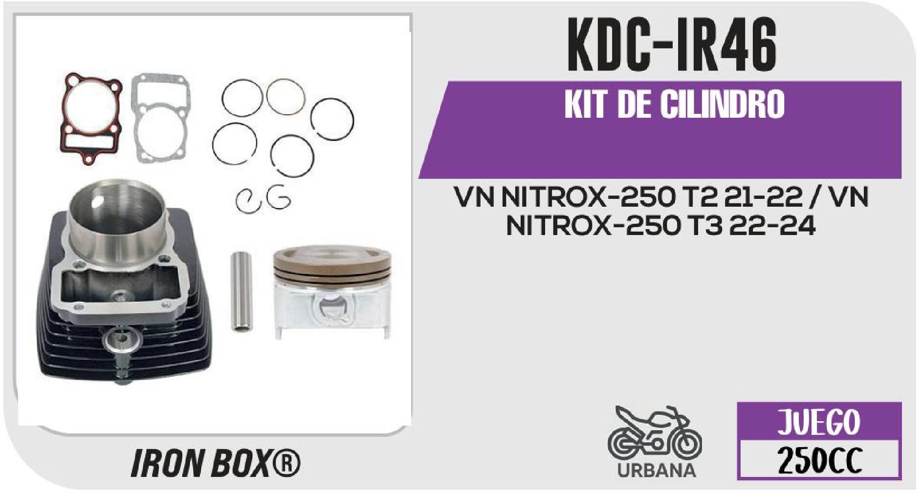 KIT DE CILINDRO -(KDC) JUEGO: CILINDRO, PERNO, PISTON, ANILLOS, SEGURO, EMPAQUE / KDC-IR46