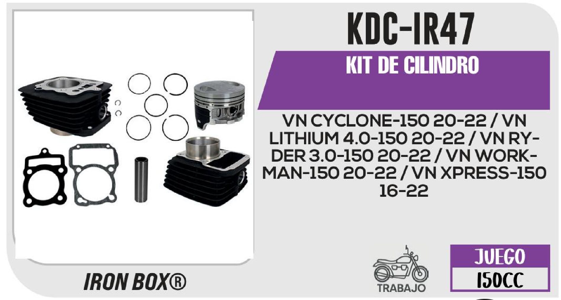 KIT DE CILINDRO-(KDC) JUEGO: CILINDRO, PERNO, PISTON, ANILLOS, SEGURO, EMPAQUE / KDC-IR47