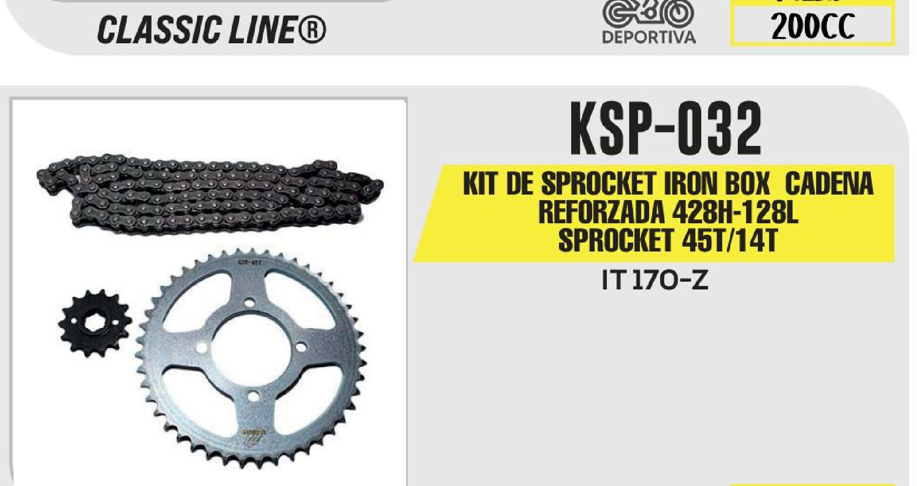 KIT DE SPROCKET IRON BOX CADENA REFORZADA 428H-128L SPROCKET 45T/14T / KSP-032