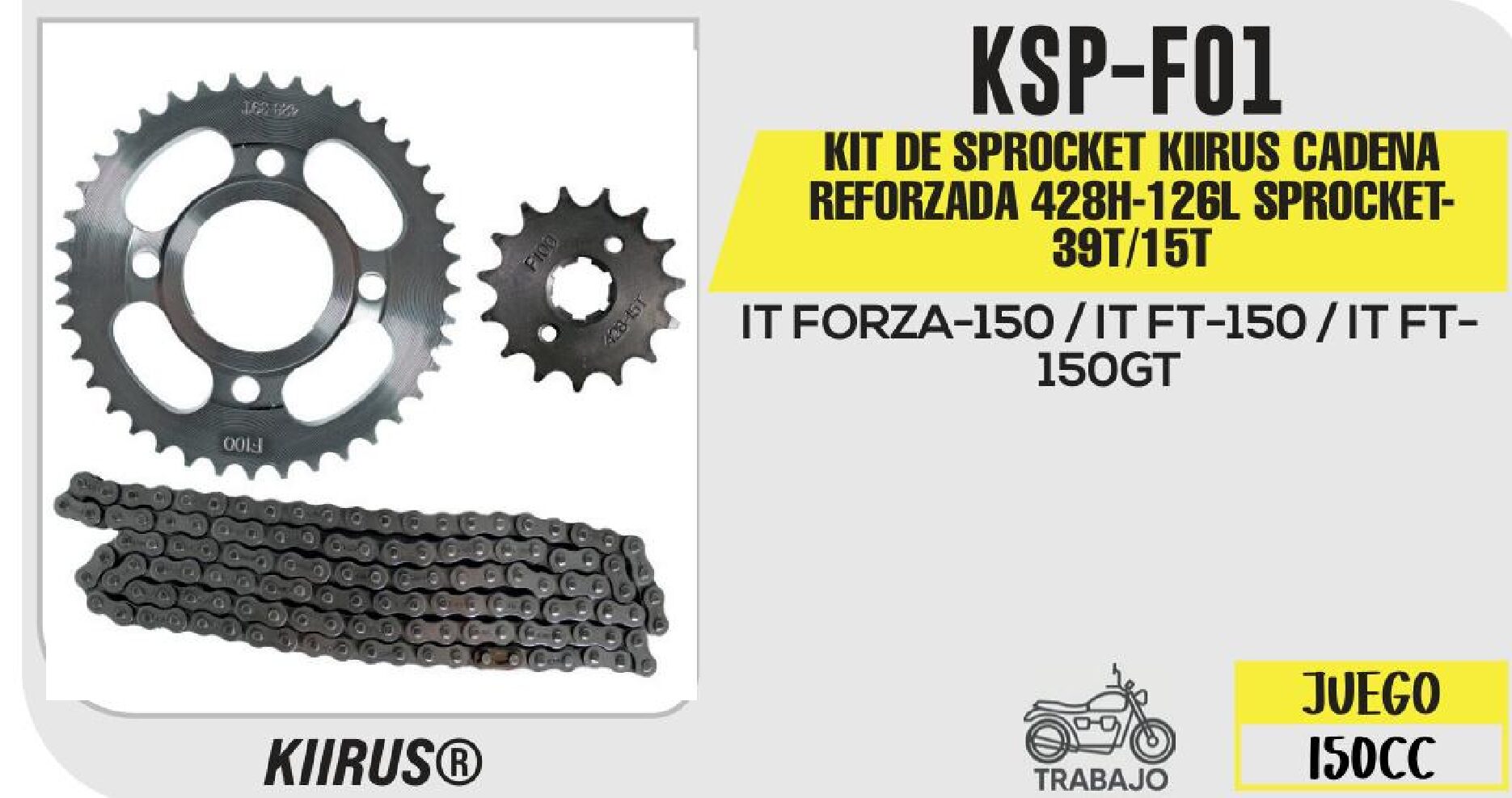KIT DE SPROCKET KIIRUS CADENA REFORZADA 428H-126L 39T/15T / KSP-F01