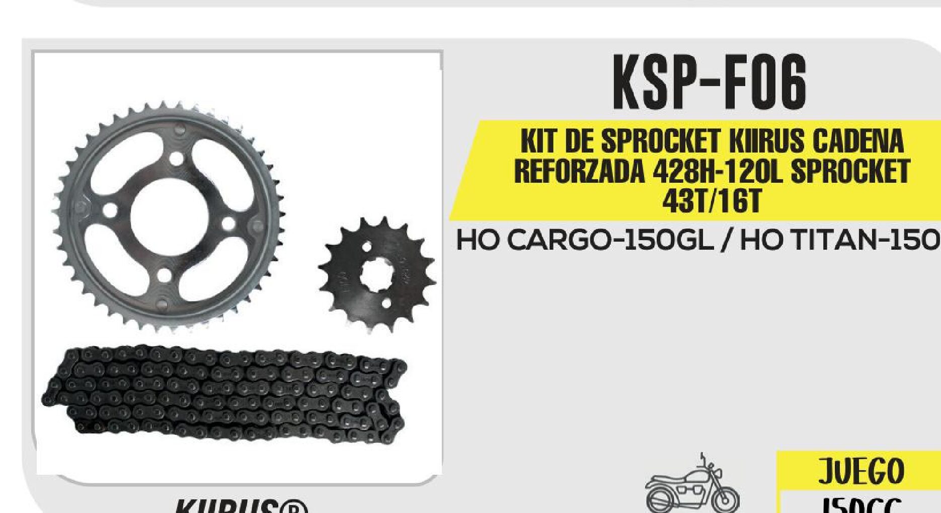 KIT DE SPROCKET KIIRUS CADENA REFORZADA 428H-120L 43T/16T / KSP-F06