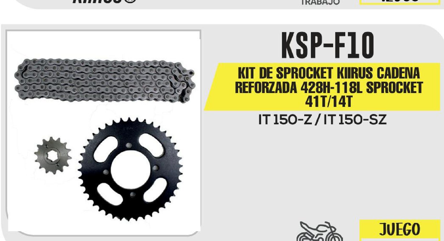 KIT DE SPROCKET KIIRUS CADENA REFORZADA 428H-118L SPROCKET 41T/14T / KSP-F10