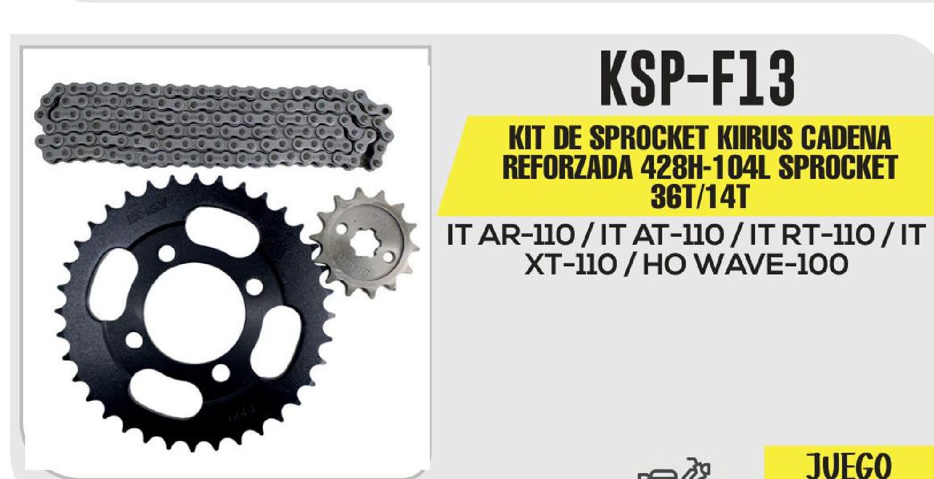 KIT DE SPROCKET KIIRUS CADENA REFORZADA 428H-104L SPROCKET 36T/14T / KSP-F13
