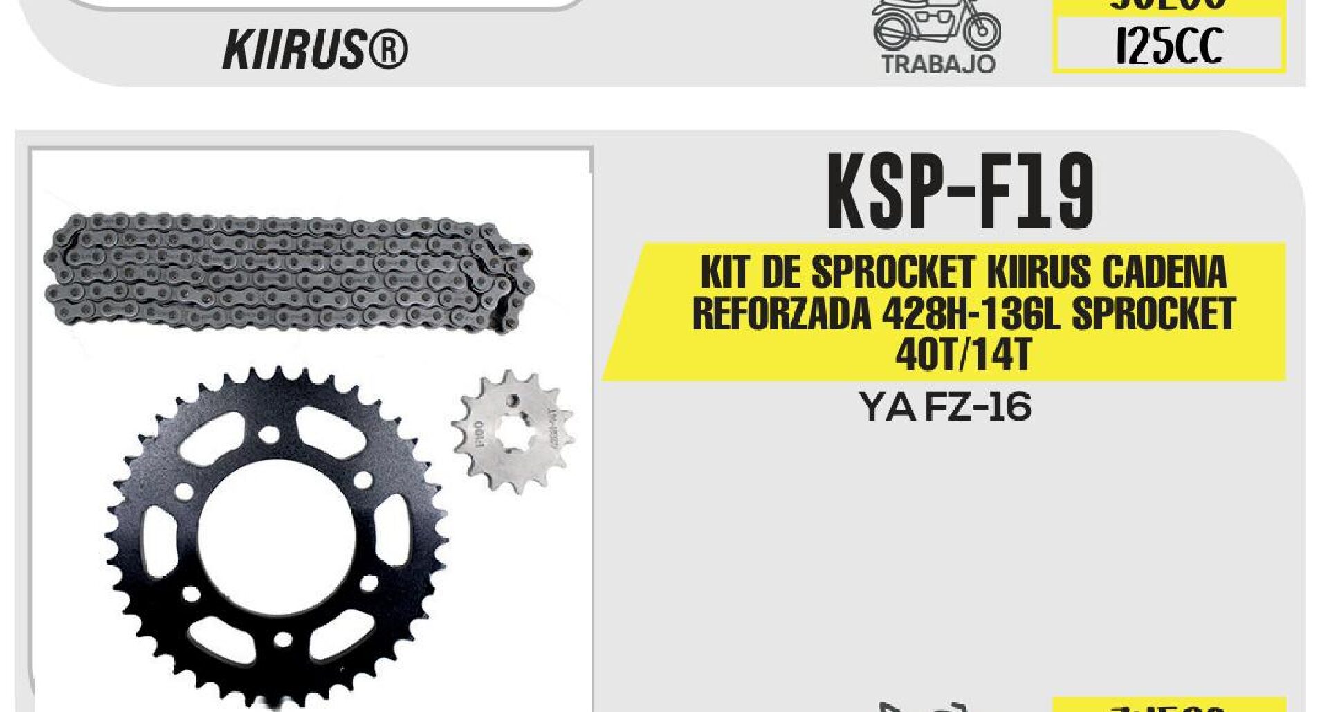 KIT DE SPROCKET KIIRUS CADENA REFORZADA 428H-136L SPROCKET 40T/14T / KSP-F19