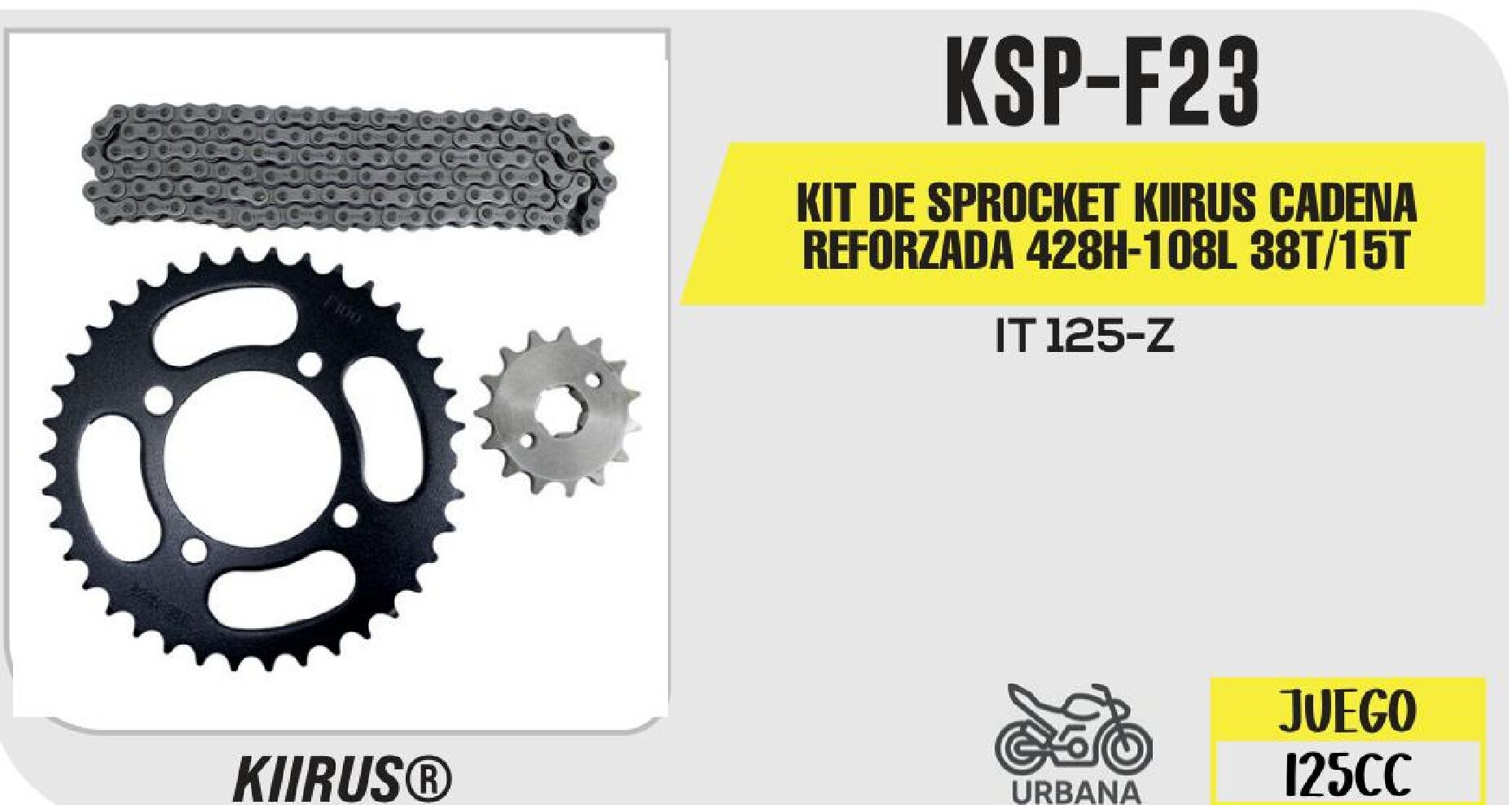 KIT DE SPROCKET KIIRUS CADENA REFORZADA 428H-108L SPROCKET 38T/15T / KSP-F23