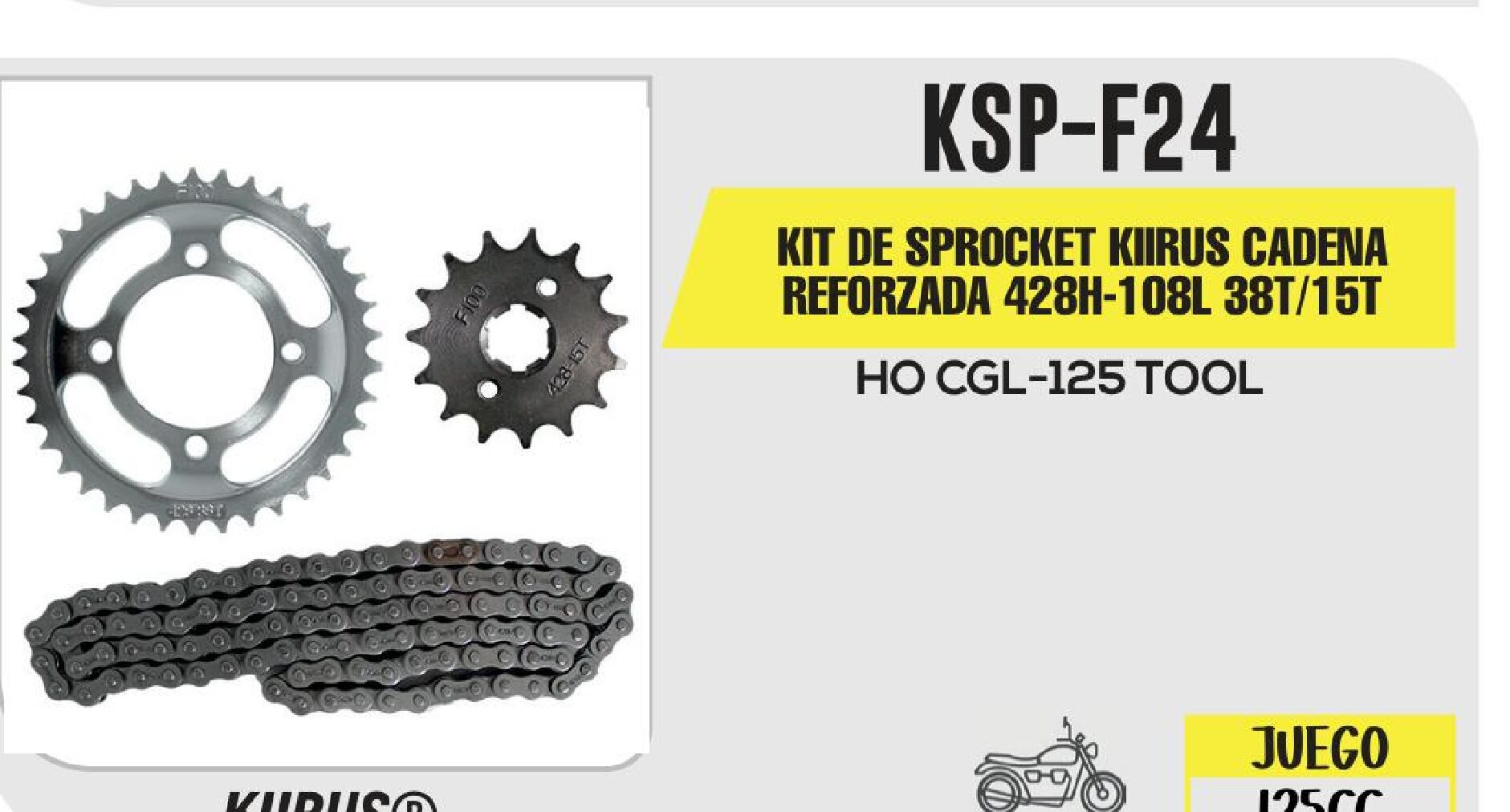 KIT DE SPROCKET KIIRUS CADENA REFORZADA 428H-108L 38T/15T / KSP-F24