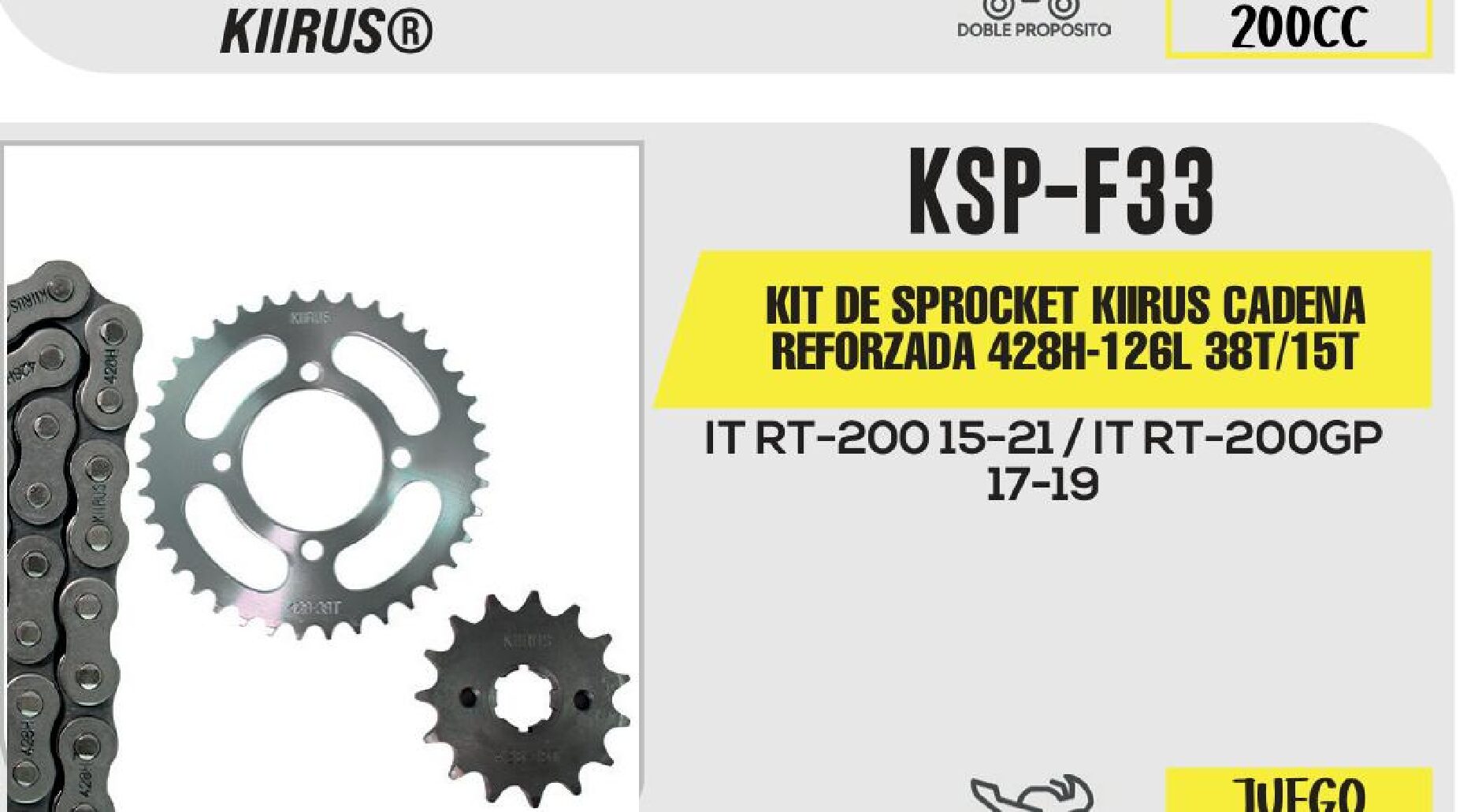 KIT DE SPROCKET KIIRUS CADENA REFORZADA 428H-126L 38T/15T / KSP-F33