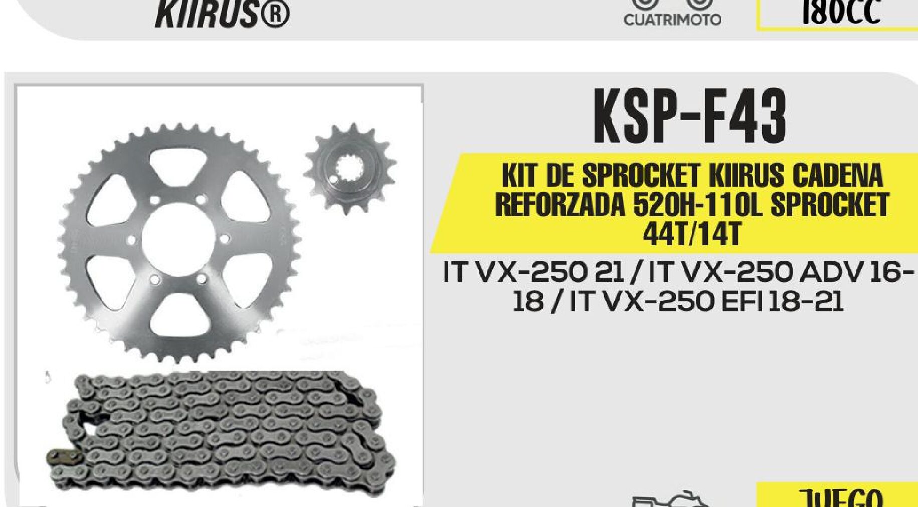 KIT DE SPROCKET KIIRUS CADENA REFORZADA 520H-110L SPROCKET 44T/14T / KSP-F43