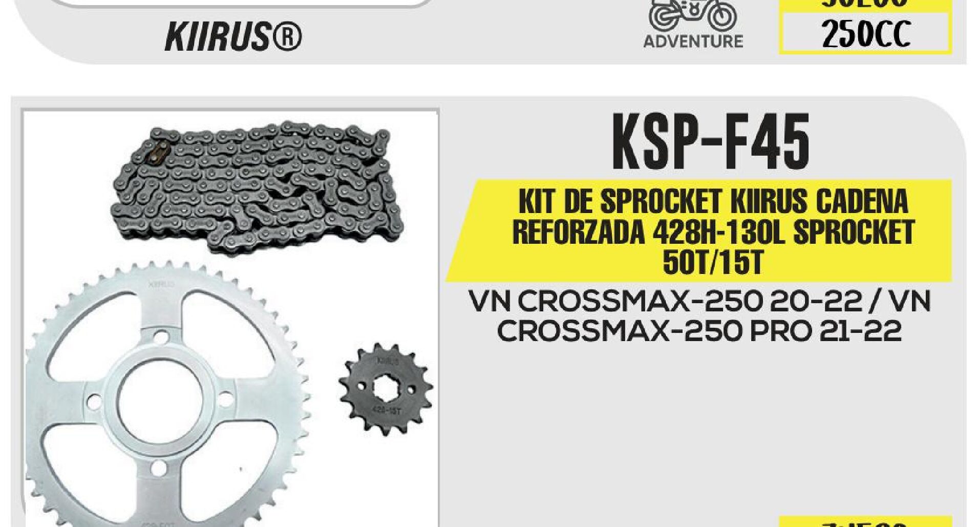 KIT DE SPROCKET KIIRUS CADENA REFORZADA 428H-130L 50T/15T / KSP-F45