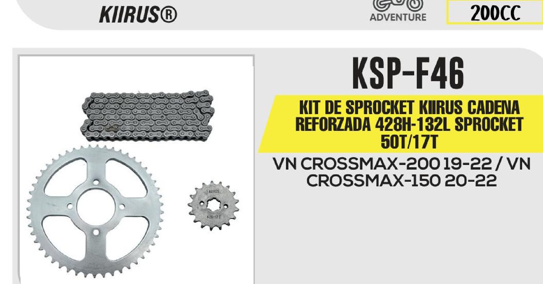 KIT DE SPROCKET KIIRUS CADENA REFORZADA 428H-132L 50T/17T / KSP-F46
