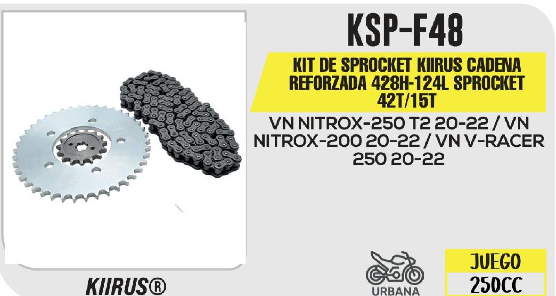 KIT DE SPROCKET KIIRUS CADENA REFORZADA 428H-124L 42T/15T / KSP-F48