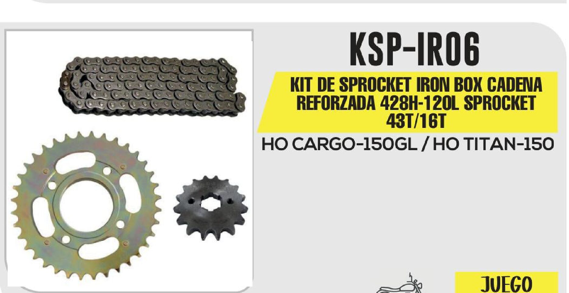KIT DE SPROCKET IRON BOX CADENA REFORZADA 428H-120L SPROCKET 43T/16T / KSP-IR06