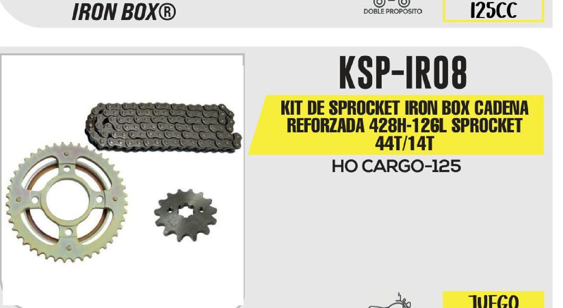 KIT DE SPROCKET IRON BOX CADENA REFORZADA 428H-126L SPROCKET 44T/14T / KSP-IR08