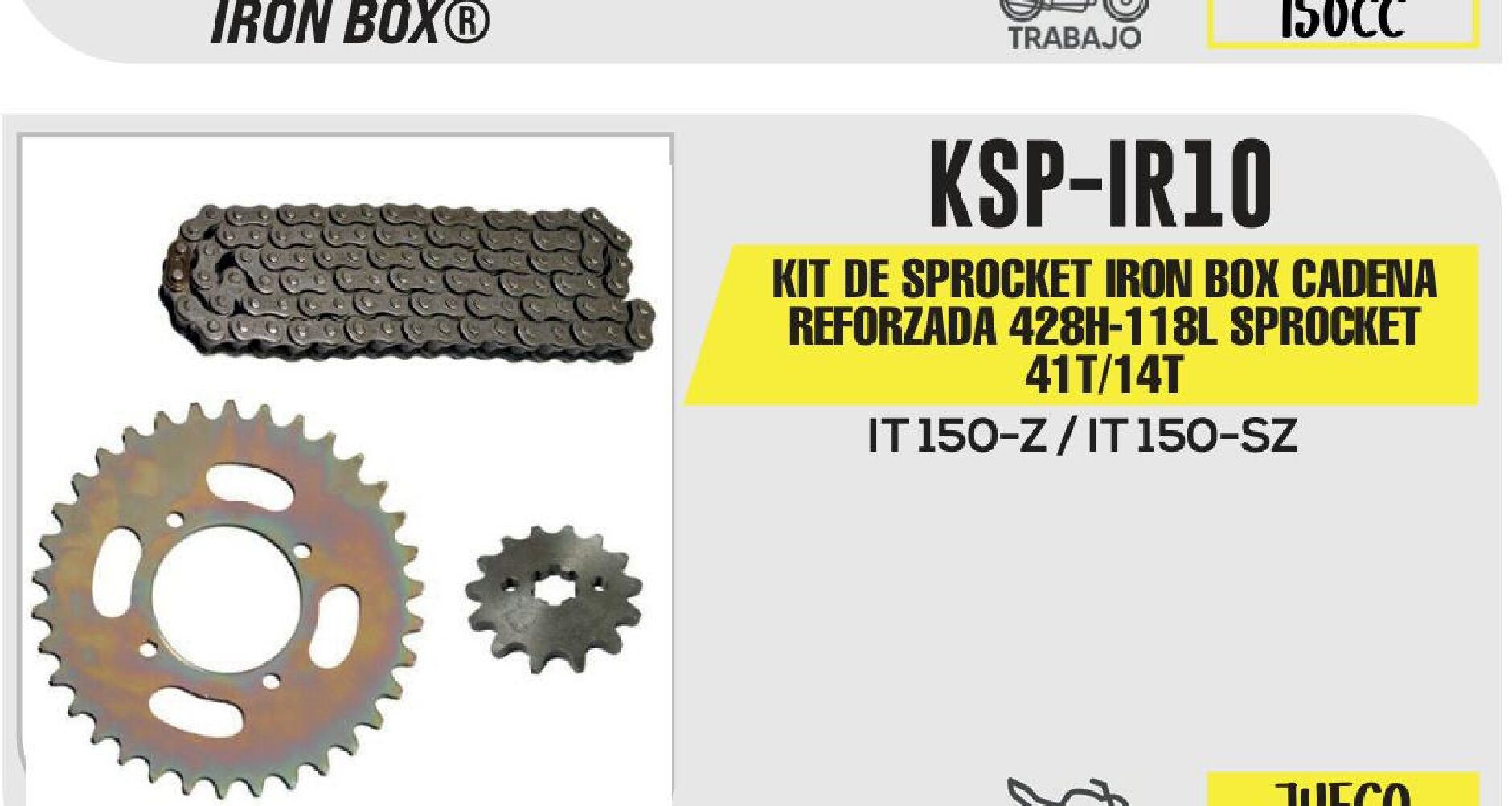 KIT DE SPROCKET IRON BOX CADENA REFORZADA 428H-118L SPROCKET 41T/14T / KSP-IR10