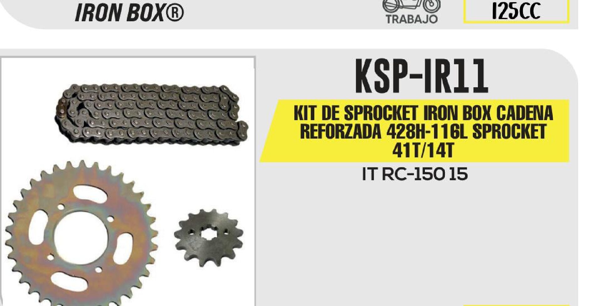 KIT DE SPROCKET IRON BOX CADENA REFORZADA 428H-116L SPROCKET 41T/14T / KSP-IR11