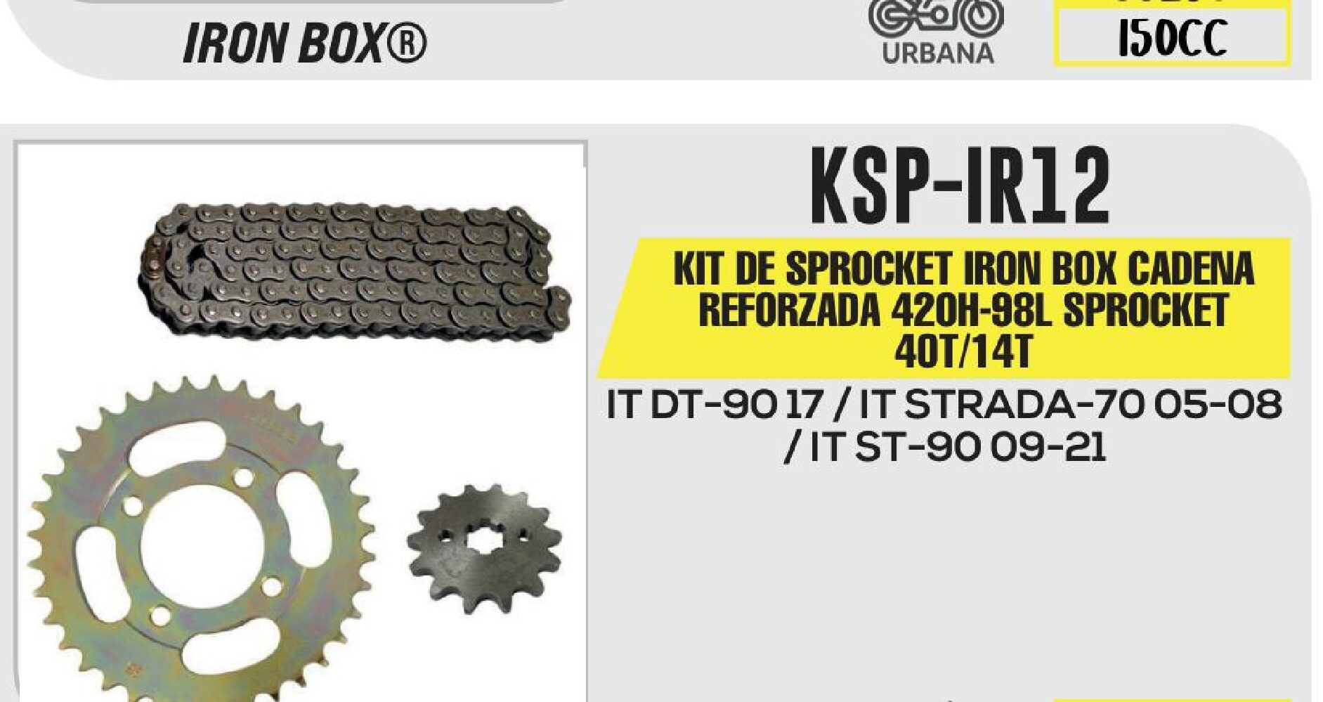 KIT DE SPROCKET IRON BOX CADENA REFORZADA 420H-98L SPROCKET 40T/14T / KSP-IR12