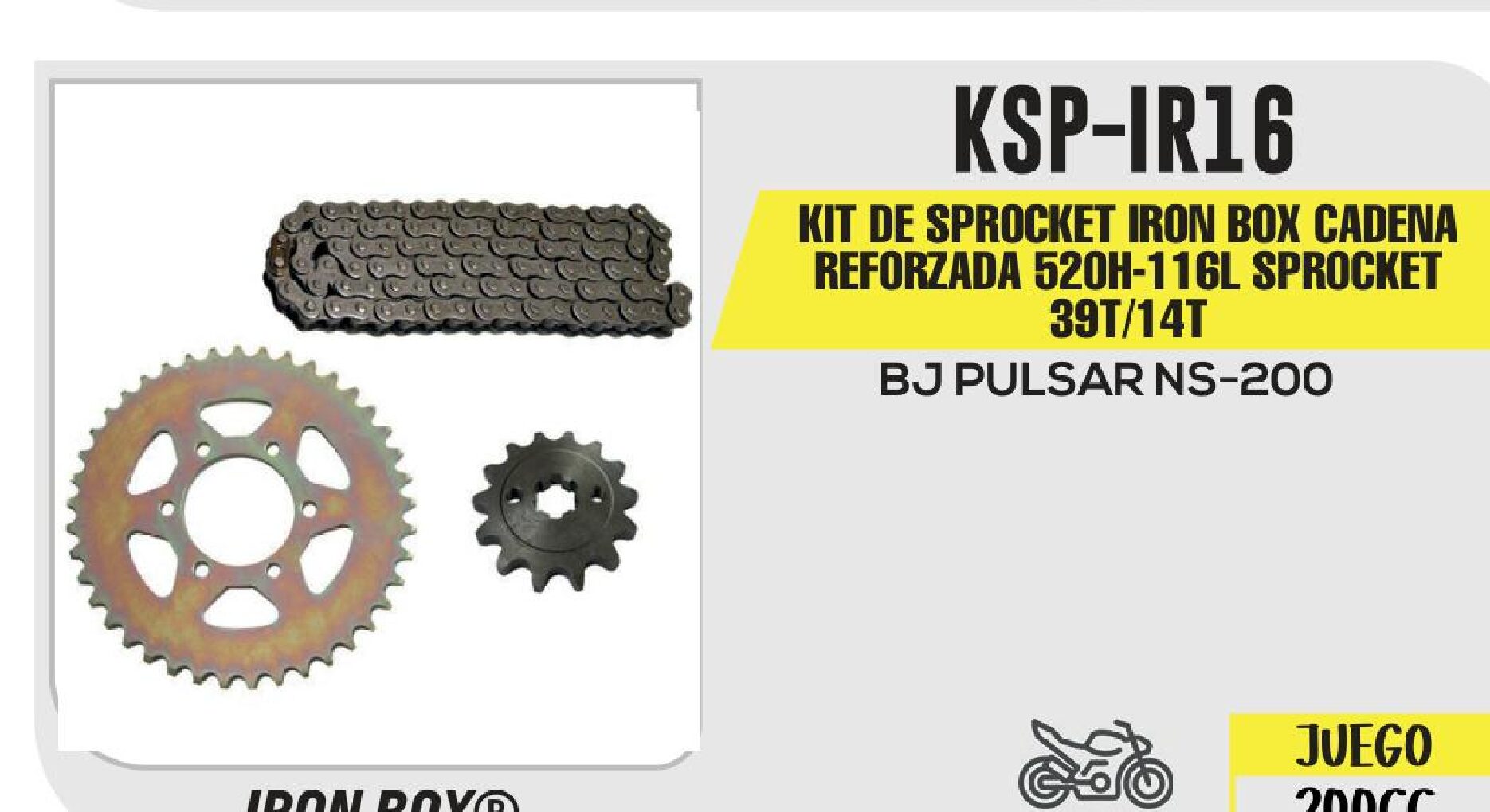 KIT DE SPROCKET IRON BOX CADENA REFORZADA 520H-116L SPROCKET 39T/14T / KSP-IR16